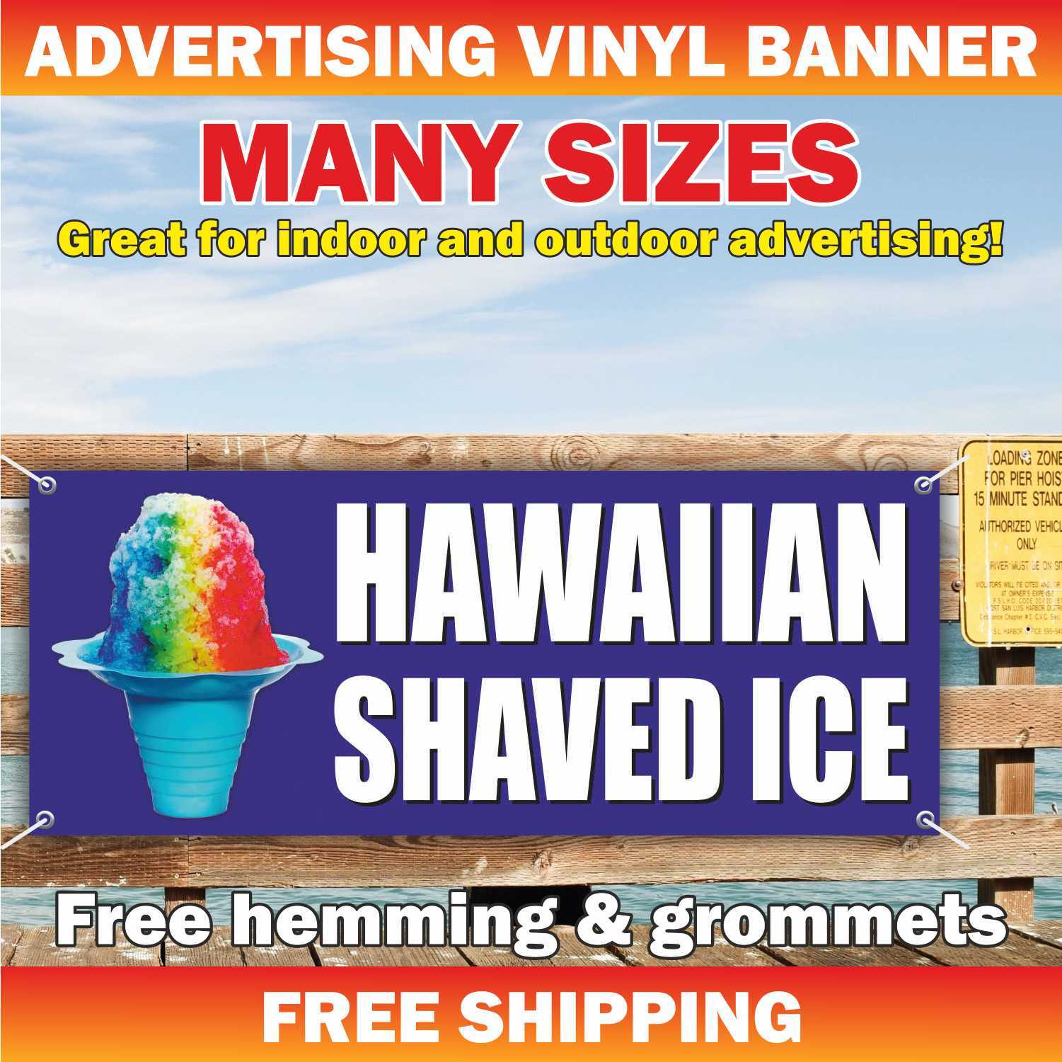 HAWAIIAN SHAVED ICE Advertising Banner Vinyl Mesh Sign Snow Cones Frozen Flavors