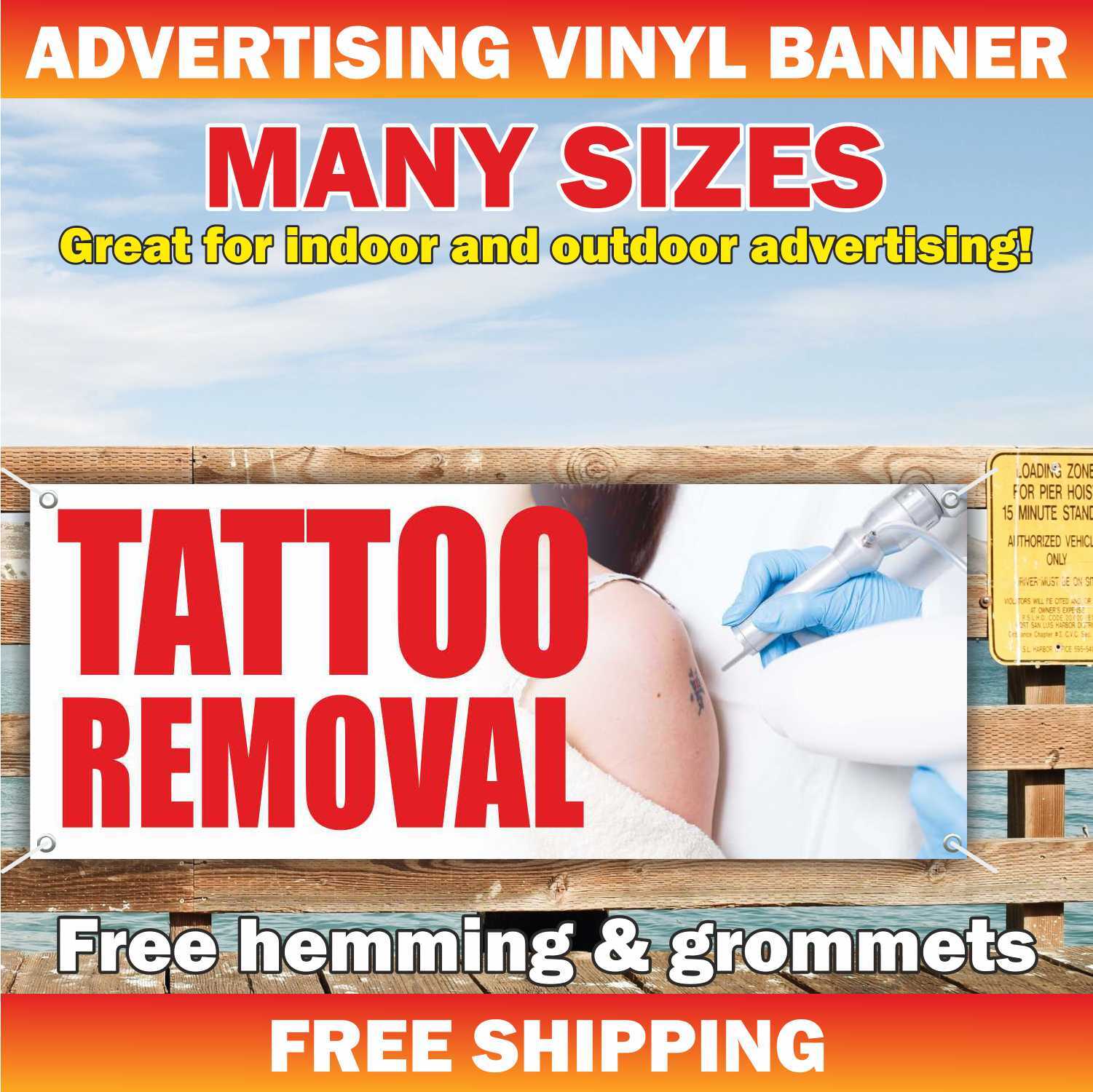 TATTOO REMOVAL Advertising Banner Vinyl Mesh Sign temporary color piercings