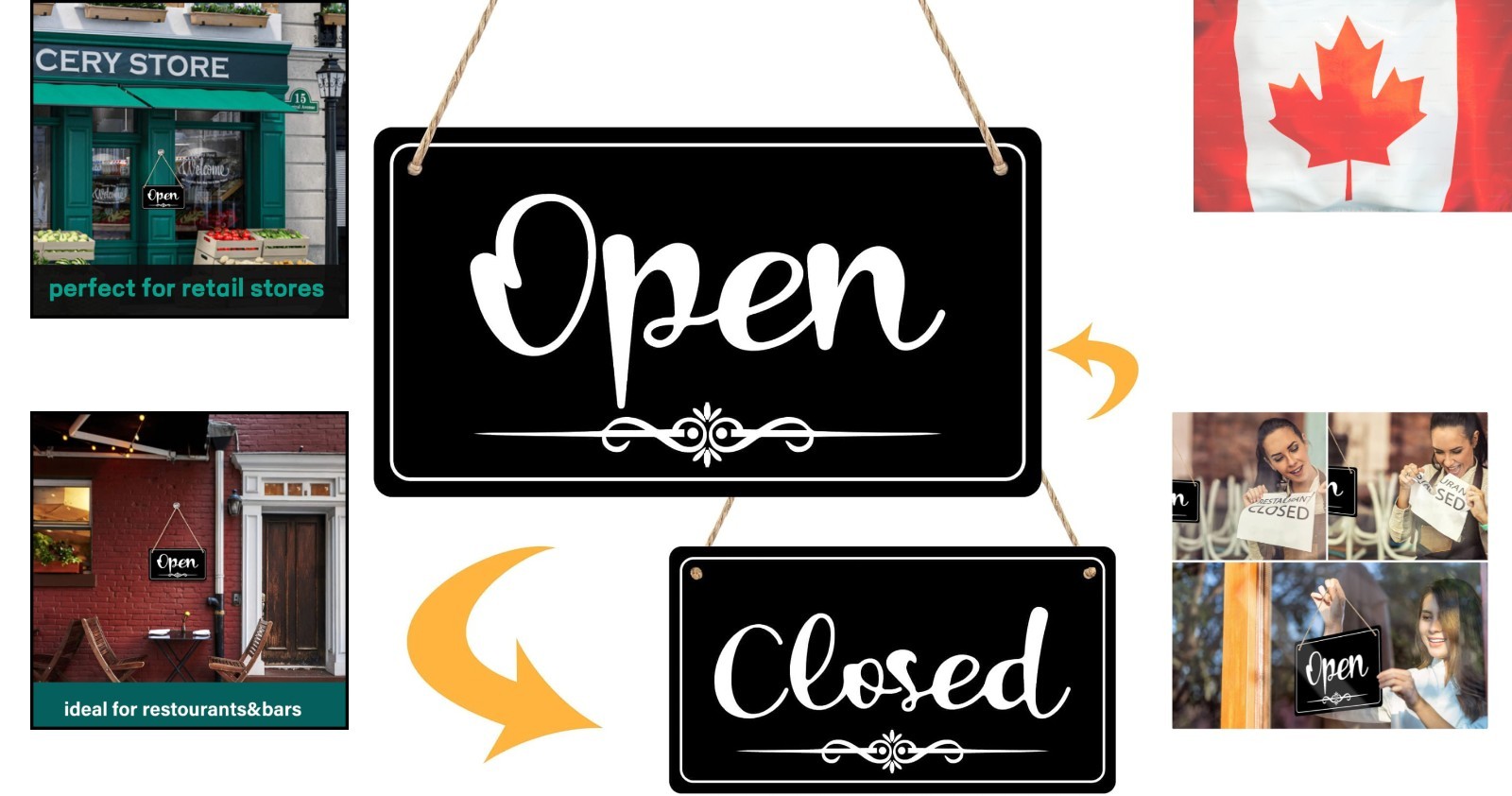 Chic Hanging Double-Sided Open Closed Sign – 11×6.1 Inch for Shops & Restaurants