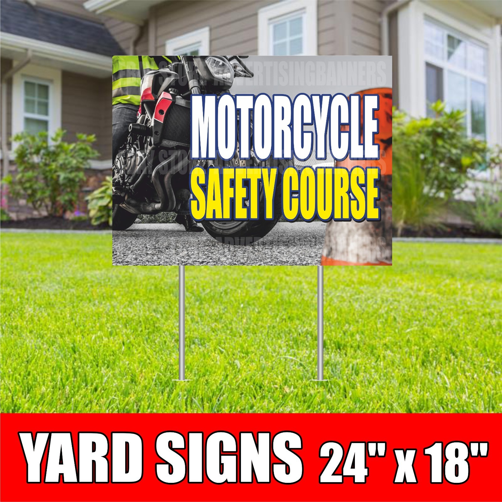 MOTORCYCLE SAFETY COURSE Yard Sign with H-Stakes Driving School