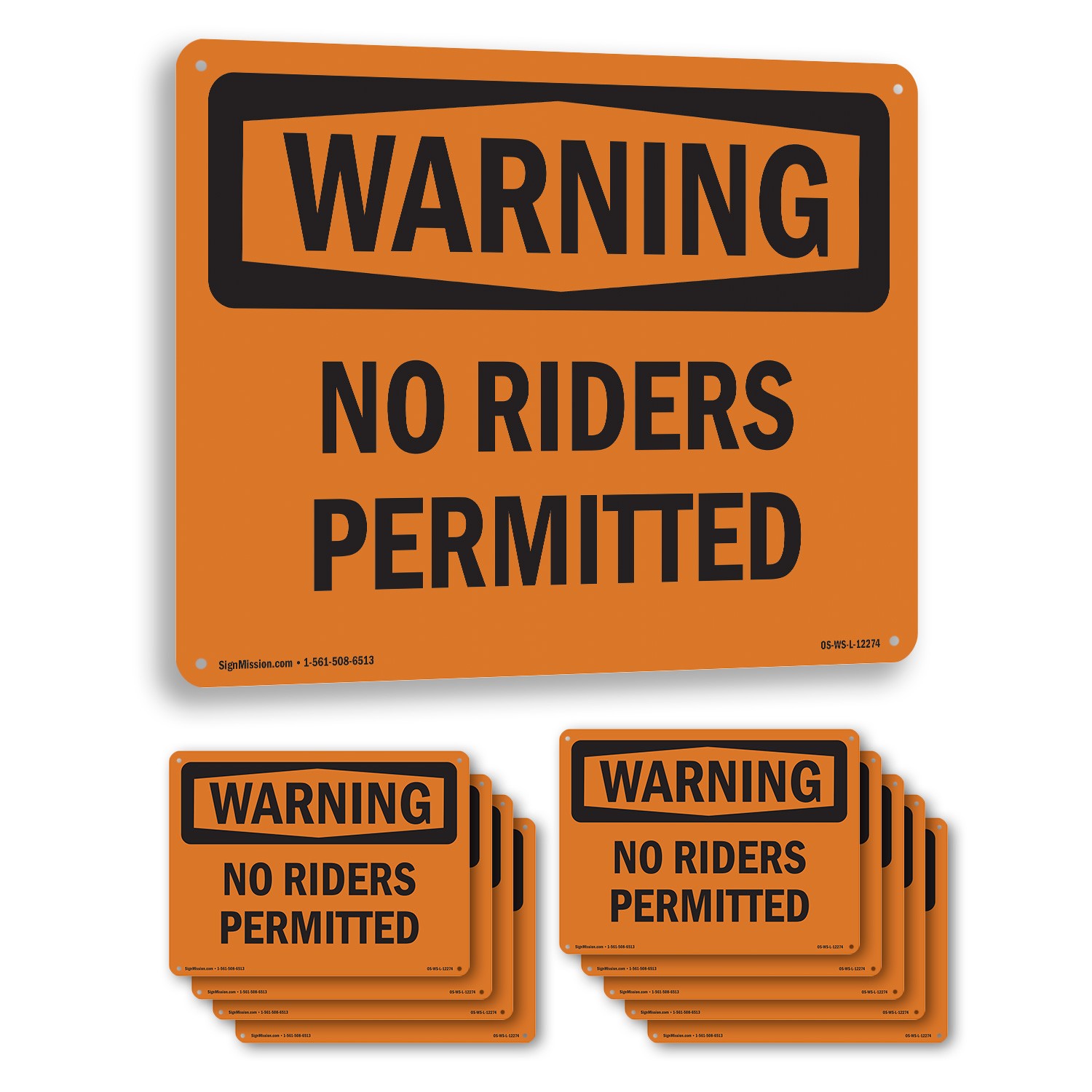 No Riders Permitted OSHA WARNING Sign Metal, Plastic, Or Decal – 5 or 10 Pack