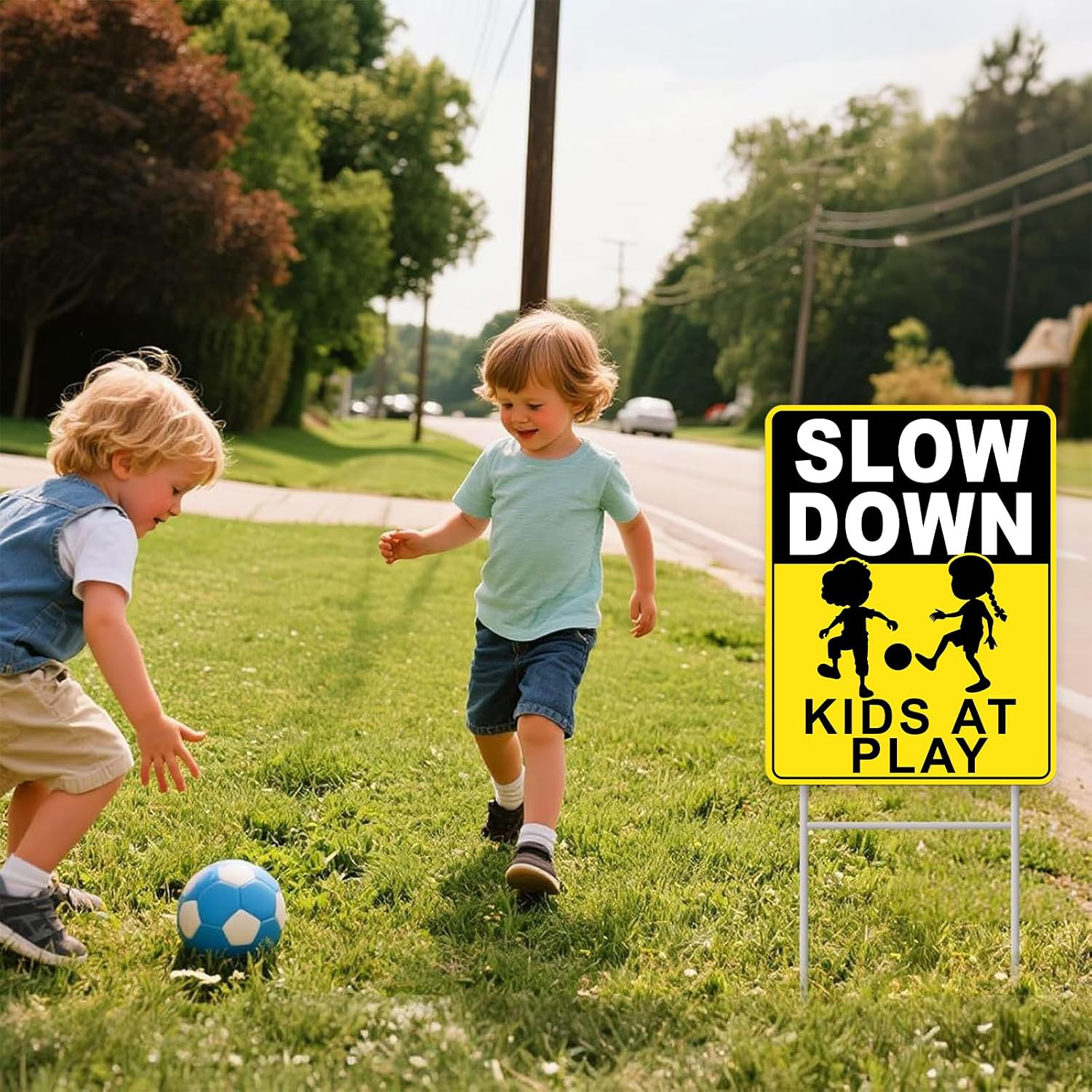2-Pack Slow down Kids at Play Sign 17″X13″ Corrugated Plastic Stakes | Slow down