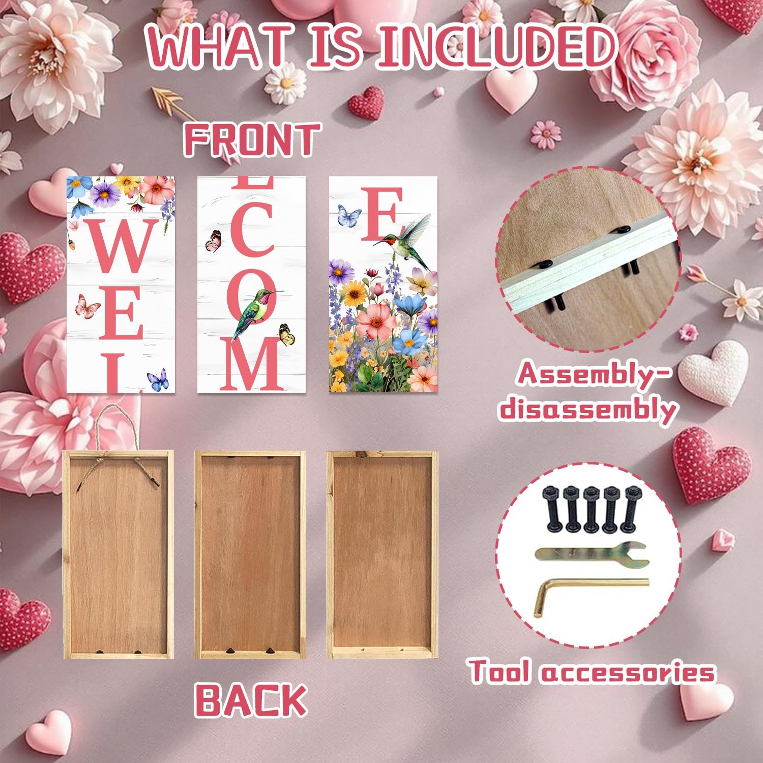 Hummingbird Welcome Sign for Front Door, Spring Porch Sign Tulip Flowers Outdoor