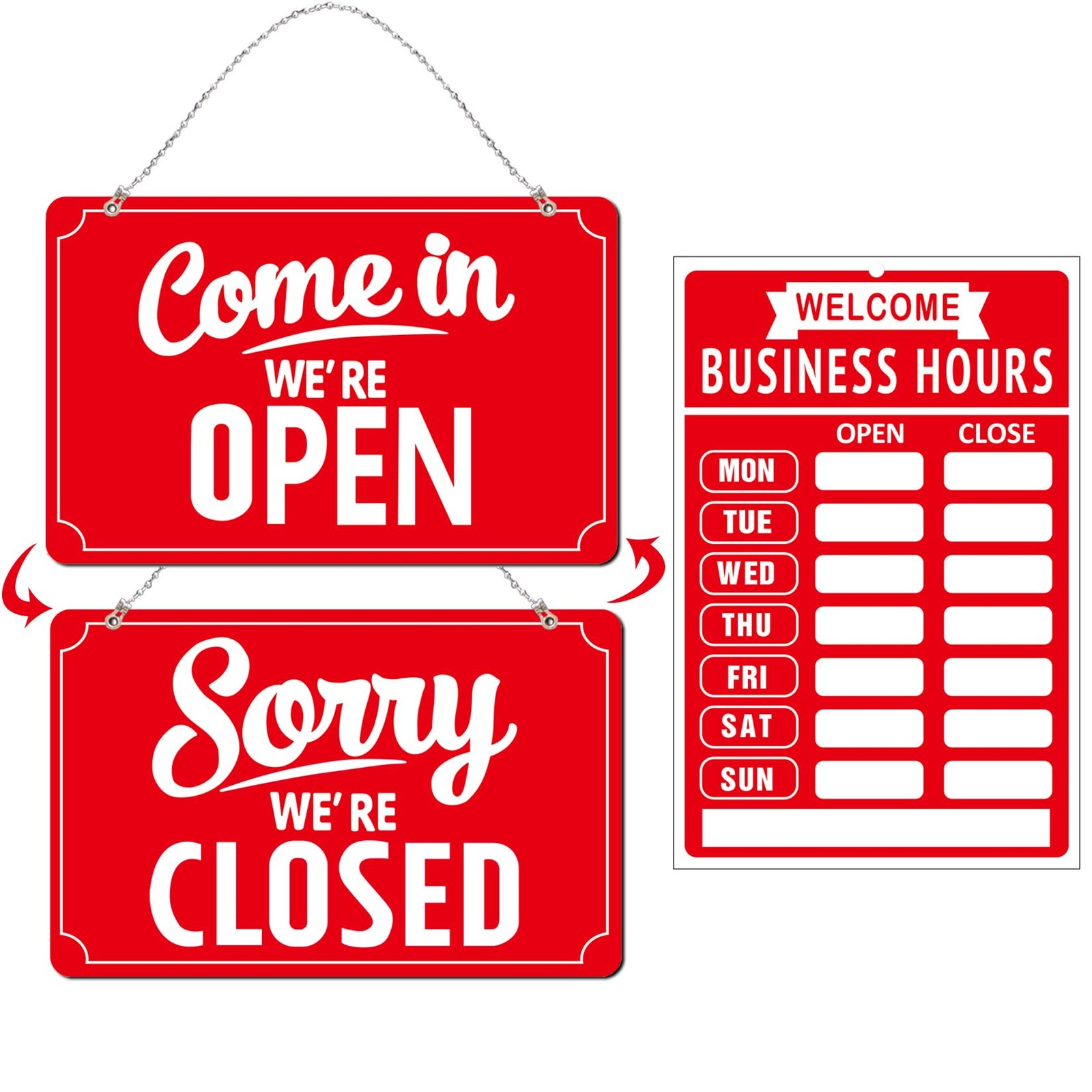 Open Closed Flip Sign Set, Business Hours Sign for Window Door, Black Double Sid