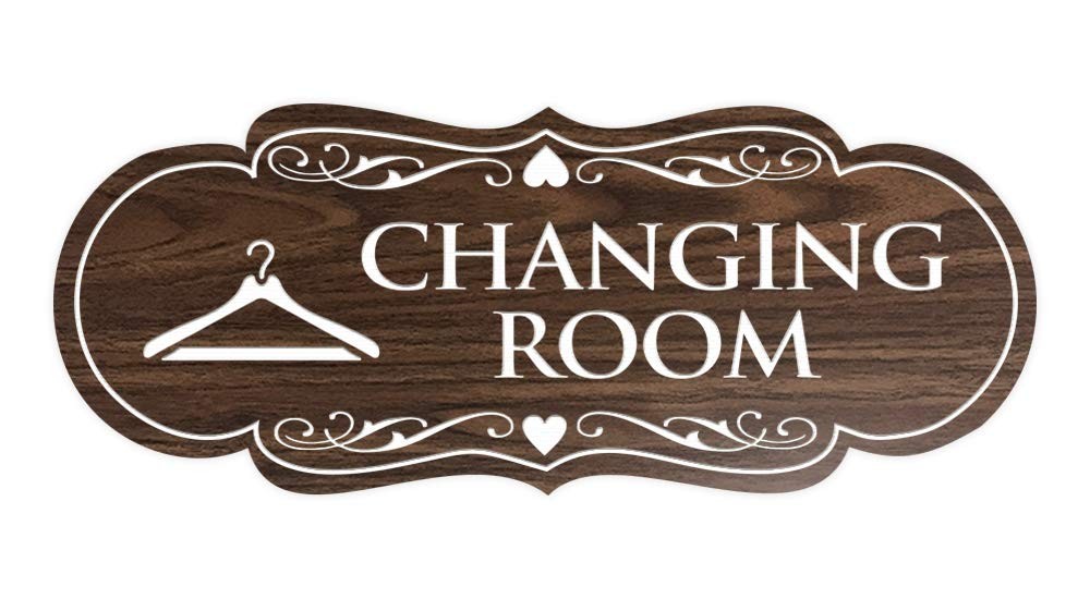 Designer Changing Room Sign Walnut Large Adhesive Tape Mount Flat Surface