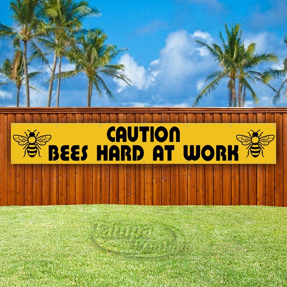 CAUTION BEES HARD AT WORK Advertising Vinyl Banner Flag Sign USA XL02064