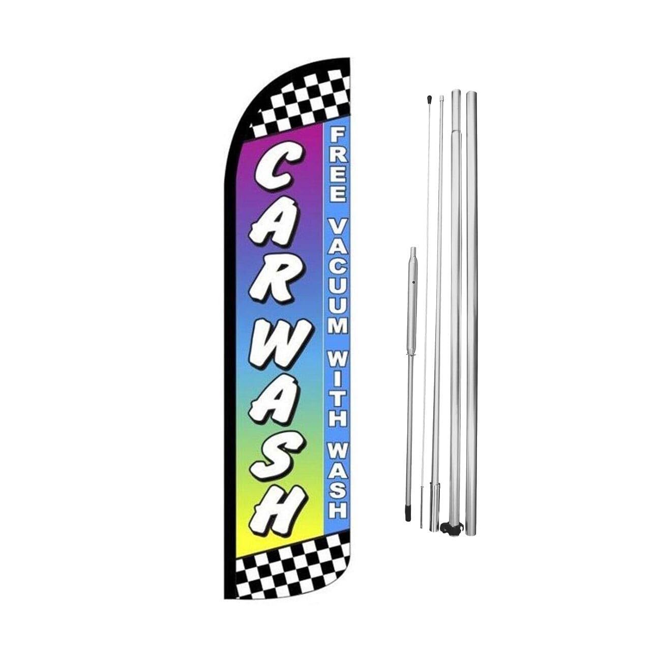 Car Wash Multicolor Swooper Flutter Windless Feather Flag | 3ft W x 11.5ft Tall