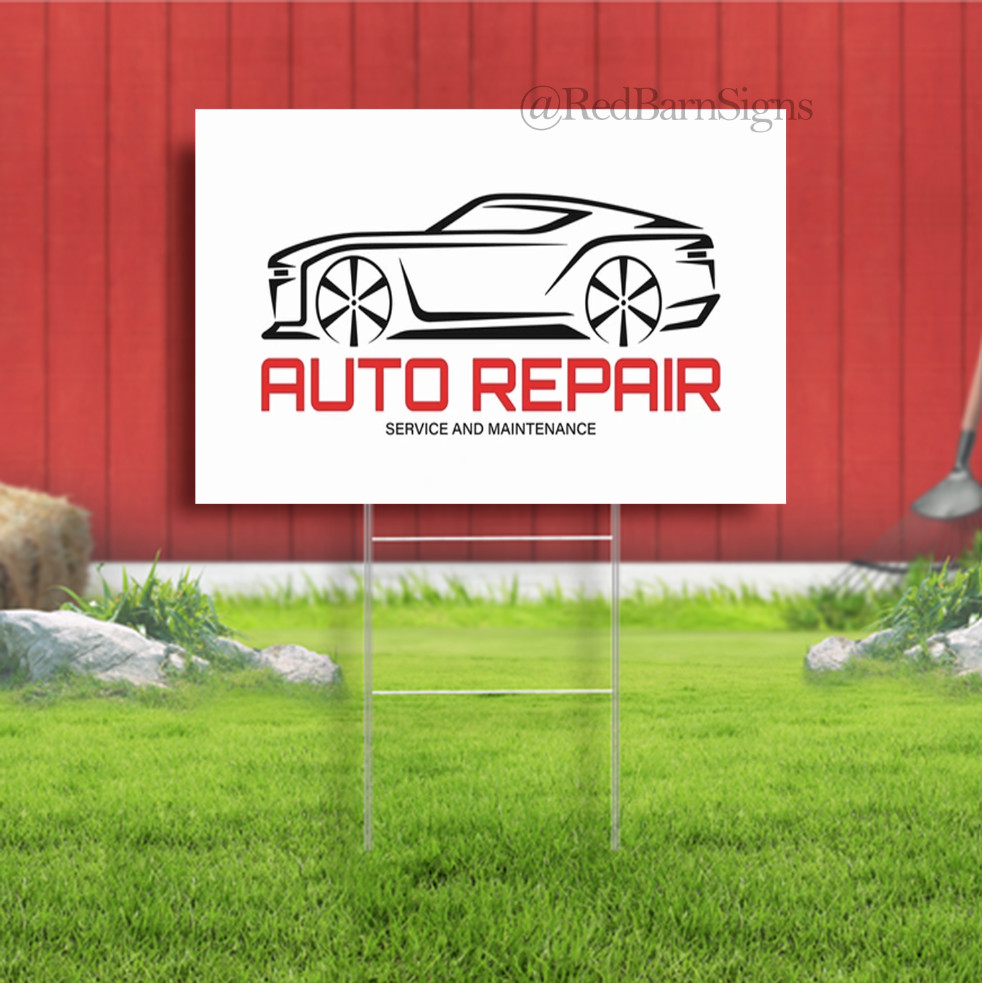 Auto Repair Service And Maintenance Indoor Outdoor Yard Sign with metal stakes