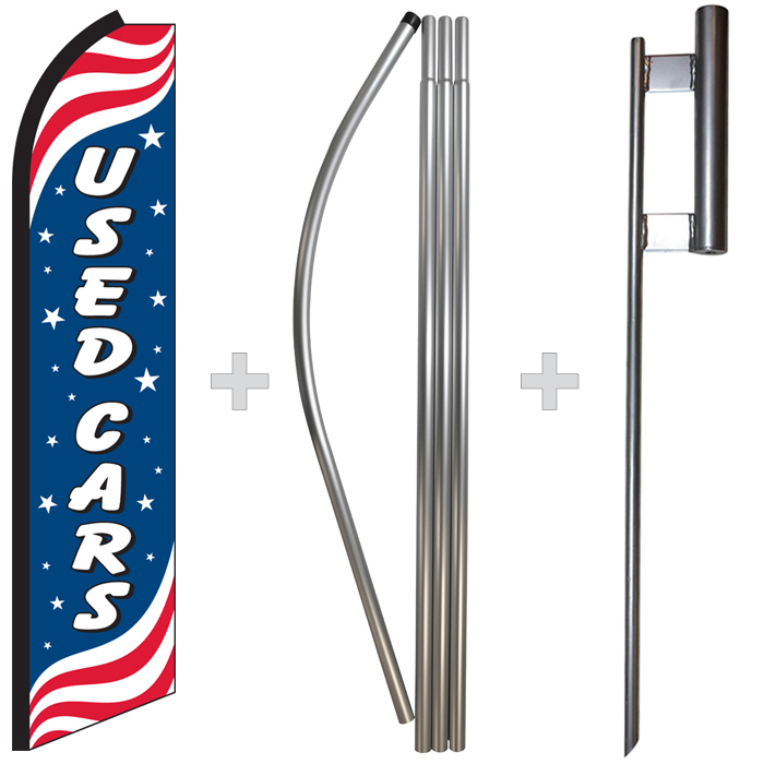 Used Cars Patriotic 15′ Tall Swooper Flag & Pole Kit Feather Super Bow Banner
