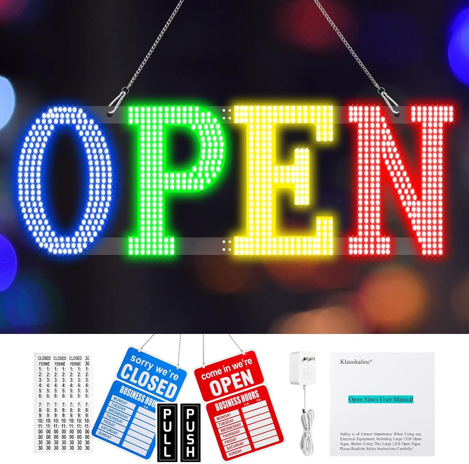 Ultra Bright LED Open Sign for Business, 30″x10″ – Perfect for Any Store!