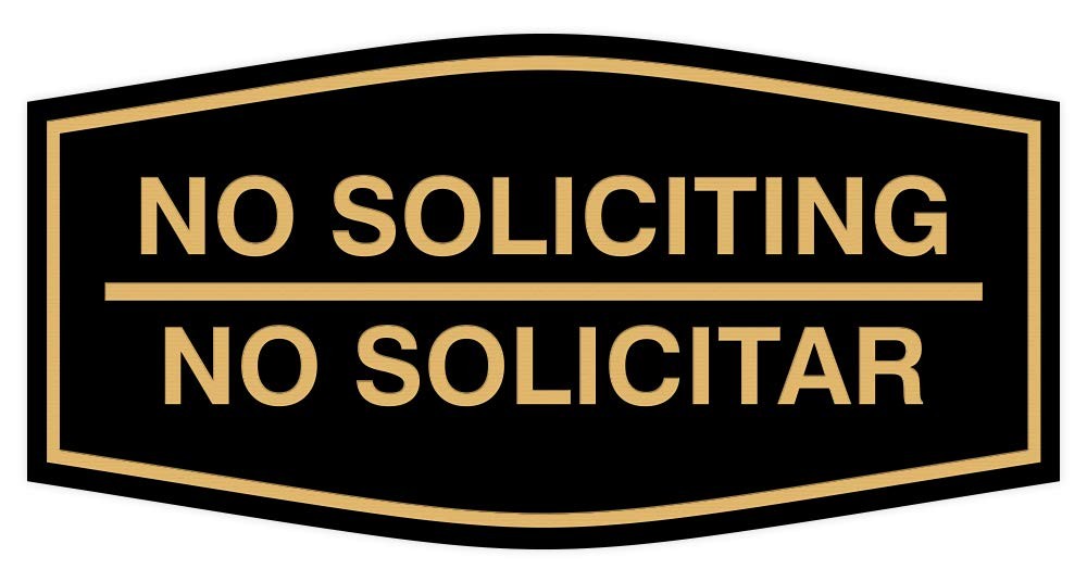 Signs ByLITA Fancy No Soliciting No Solicitar Sign (Black Gold) – Medium 1 Pack