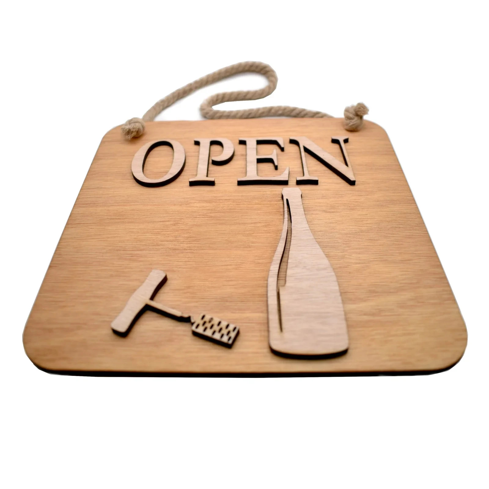 Double-Sided Wooden OPEN/CLOSED Sign for Wine Bar, Liquor Store, Pub