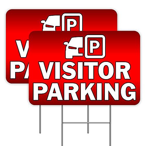 Visitor Parking 2 Pack Double-Sided Yard Signs 16″ x 24″ with Metal Stakes (Made