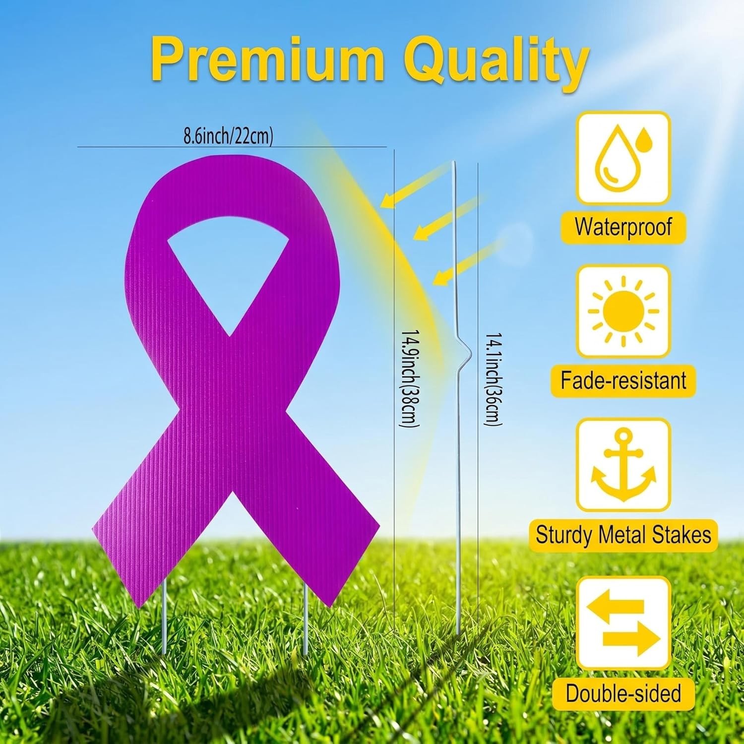 5pcs Large Ribbon Awareness Yard Signs with Metal Stakes 14″ Ribbon Health