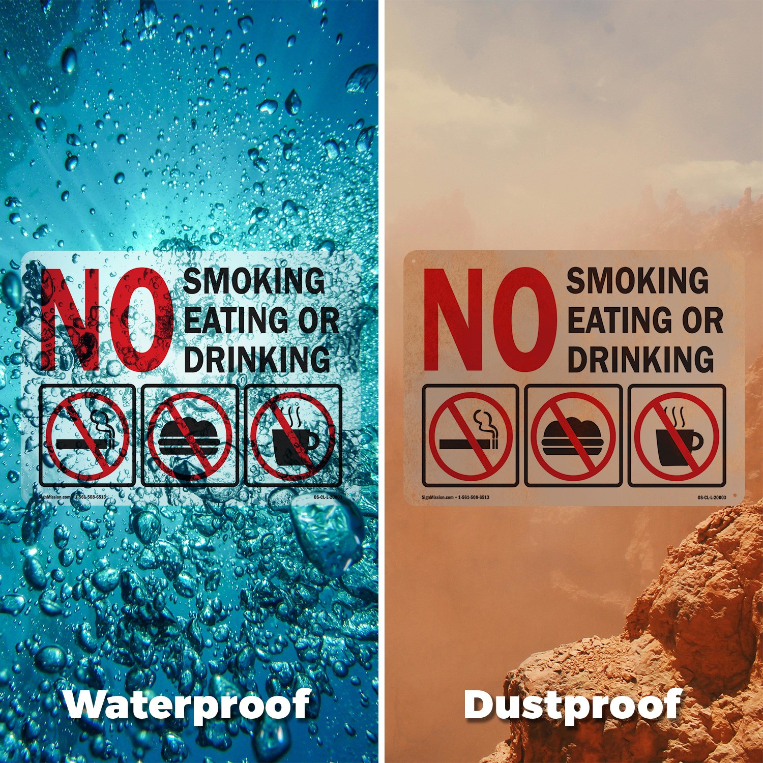 No Smoking Eating or Drinking with Graphic OSHA Sign Or Decal – 5 or 10 Pack