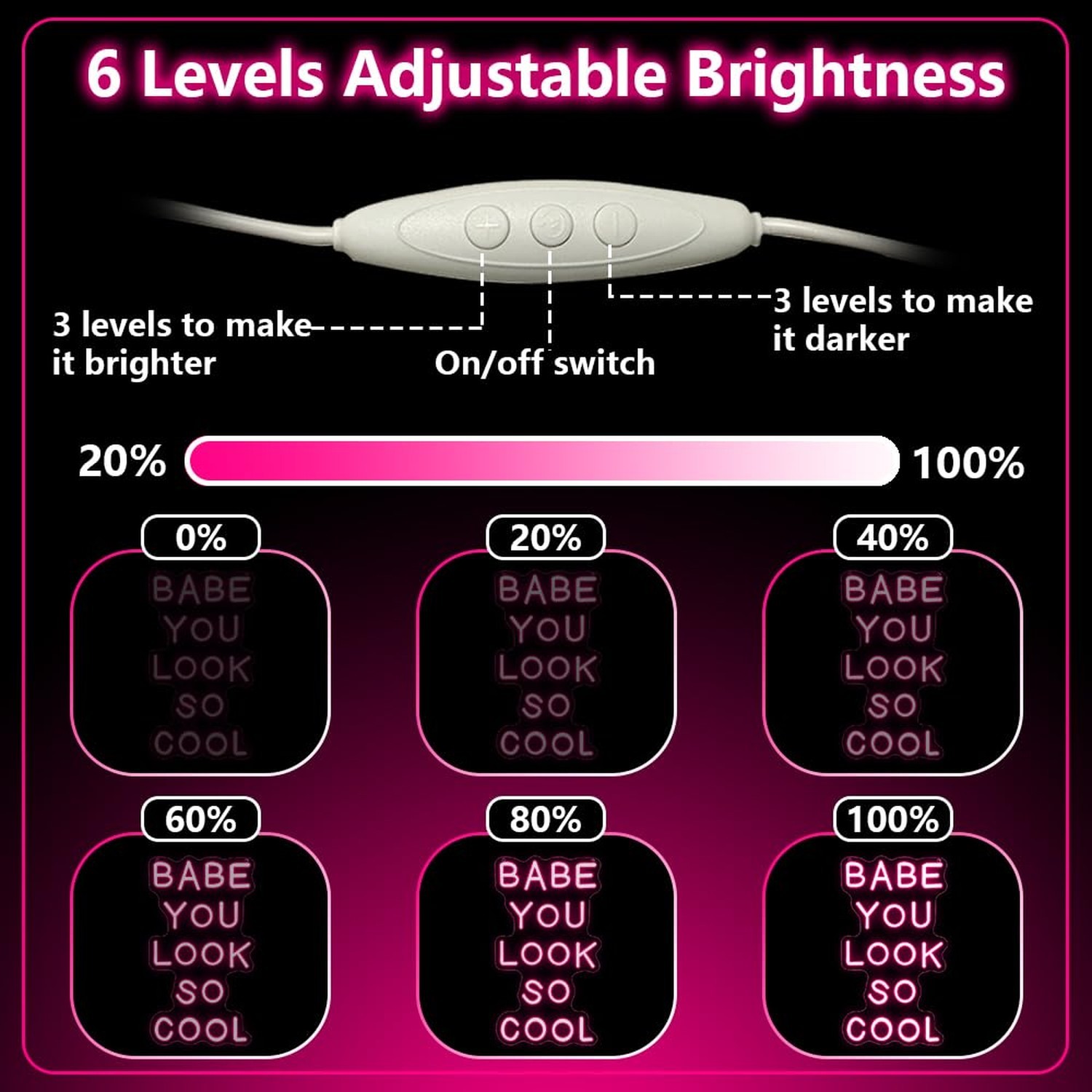 Babe You Look So Cool Neon Sign,Pink Dimmable LED Light Signs for Wall Art De…
