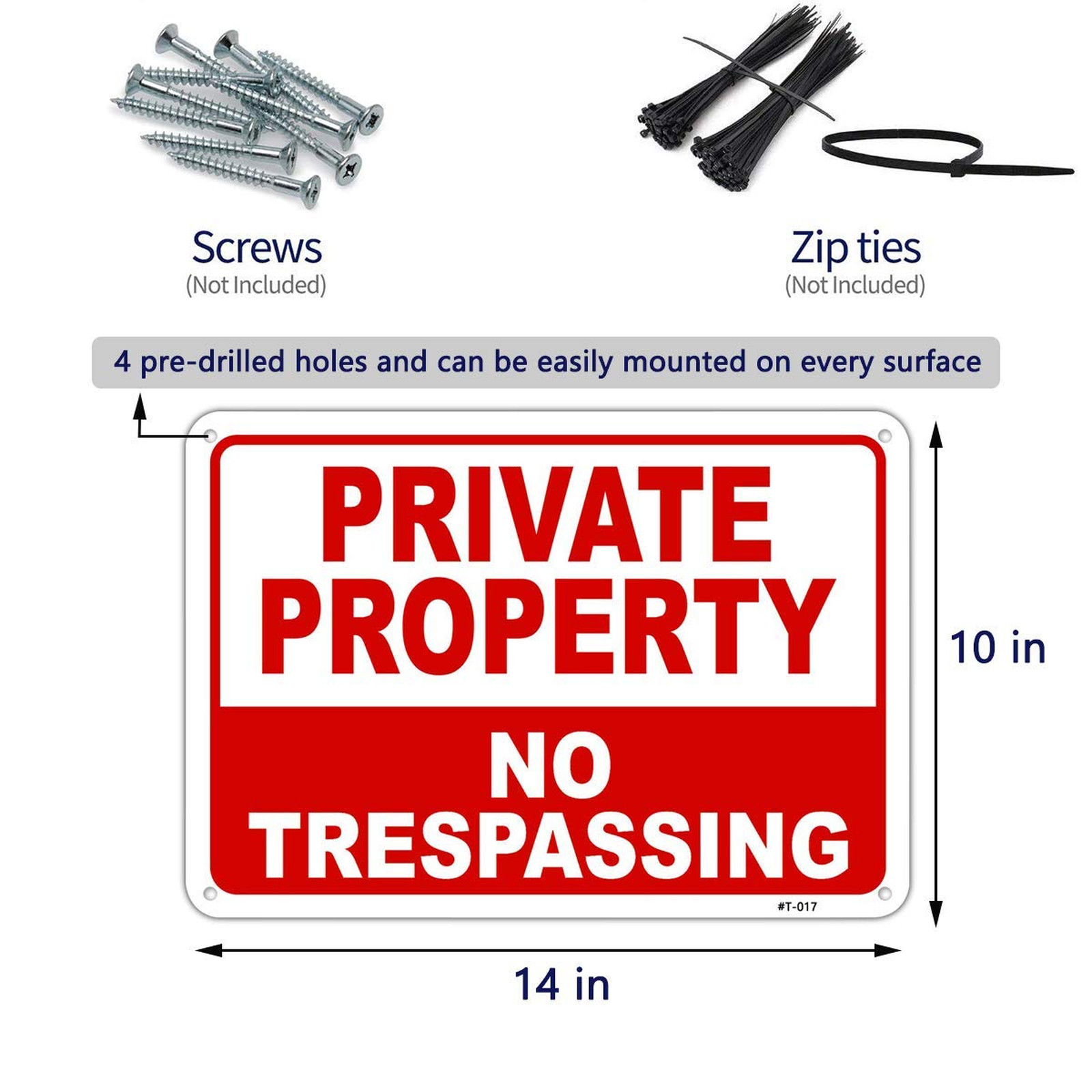 Private Property No Trespassing Sign Aluminum 10×14 Inch UV Outdoor Fence Yard