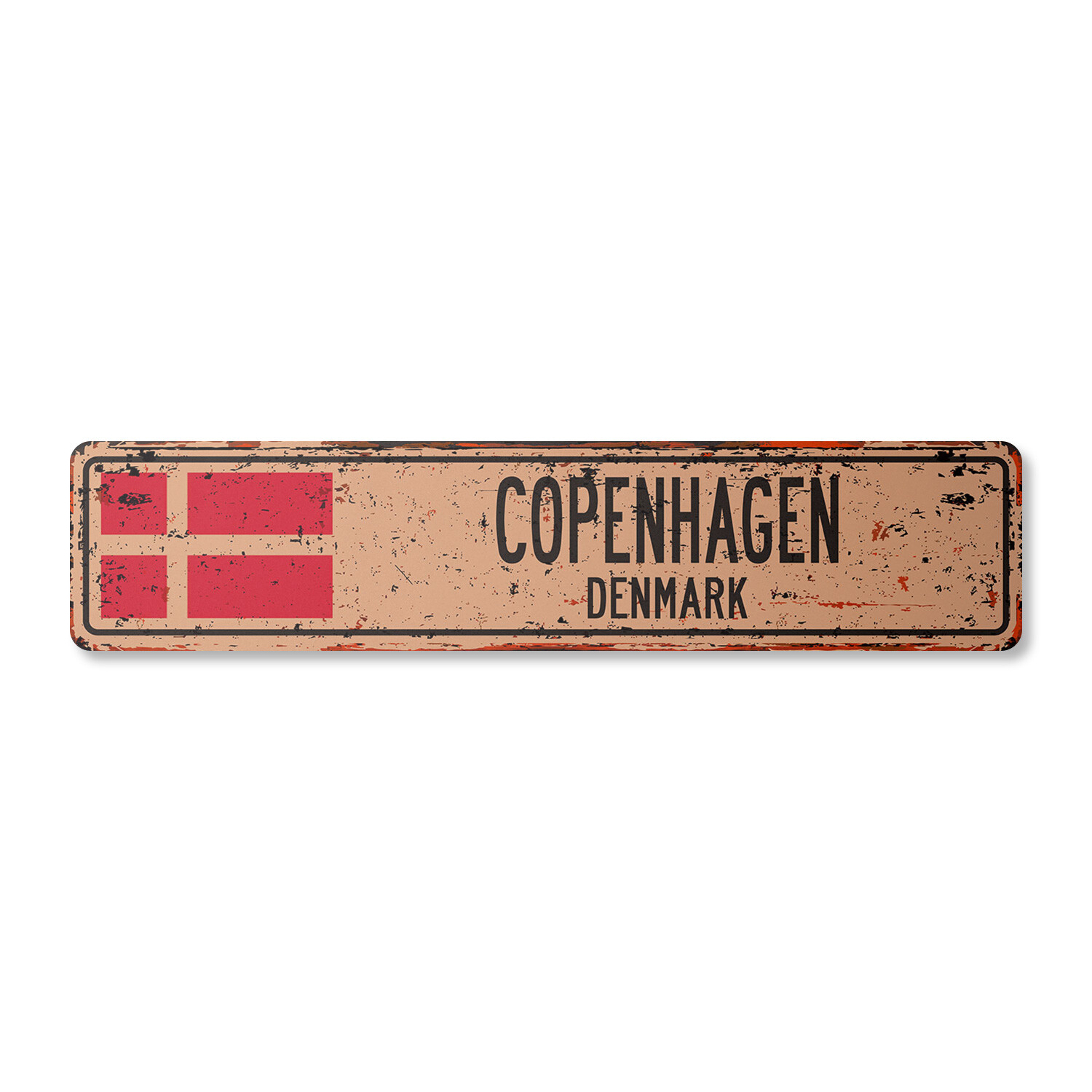 COPENHAGEN DENMARK Vintage Street Sign Danish Dane flag city country road rustic