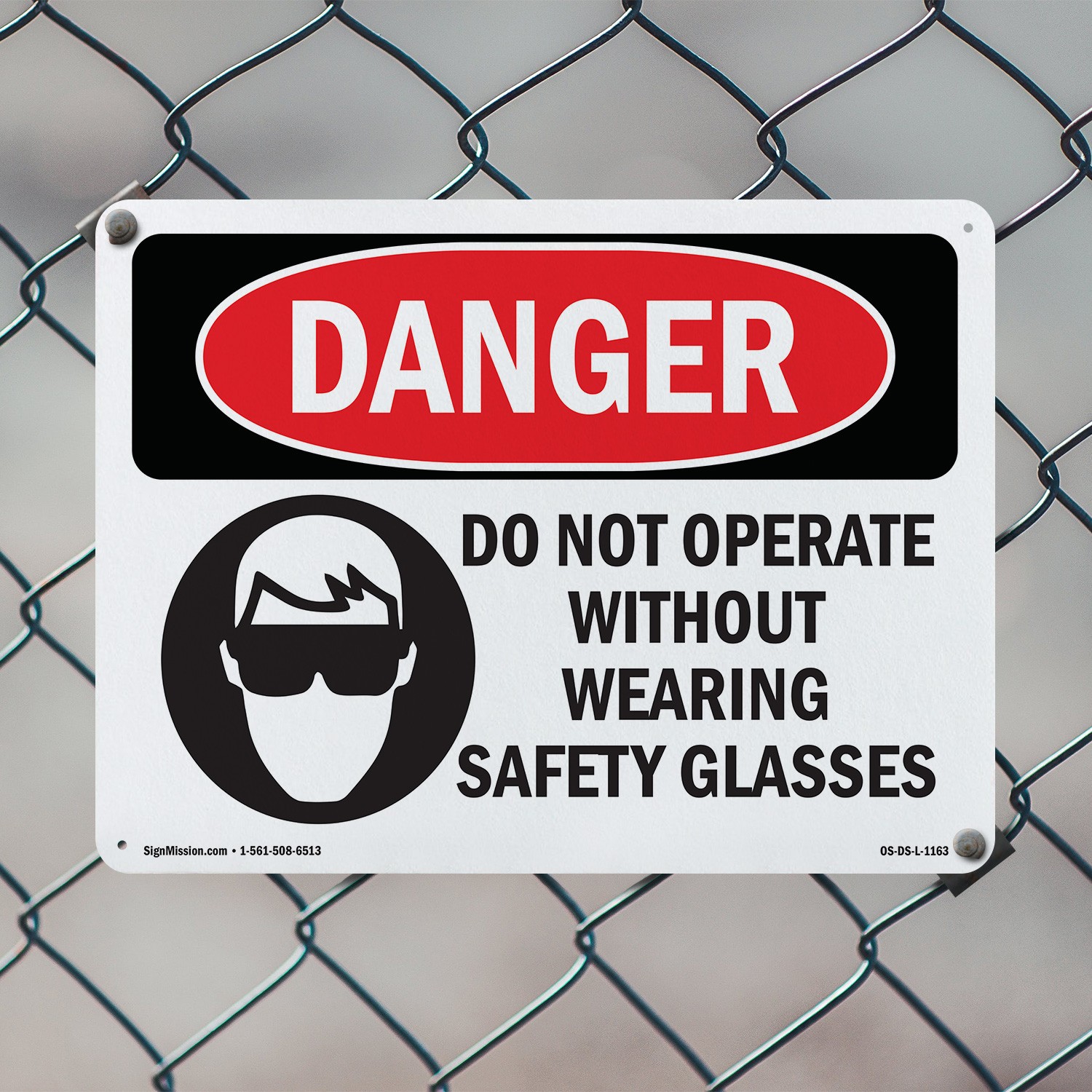 Do Not Operate Without Safety Glasses OSHA Danger Sign Or Decal – 5 or 10 Pack
