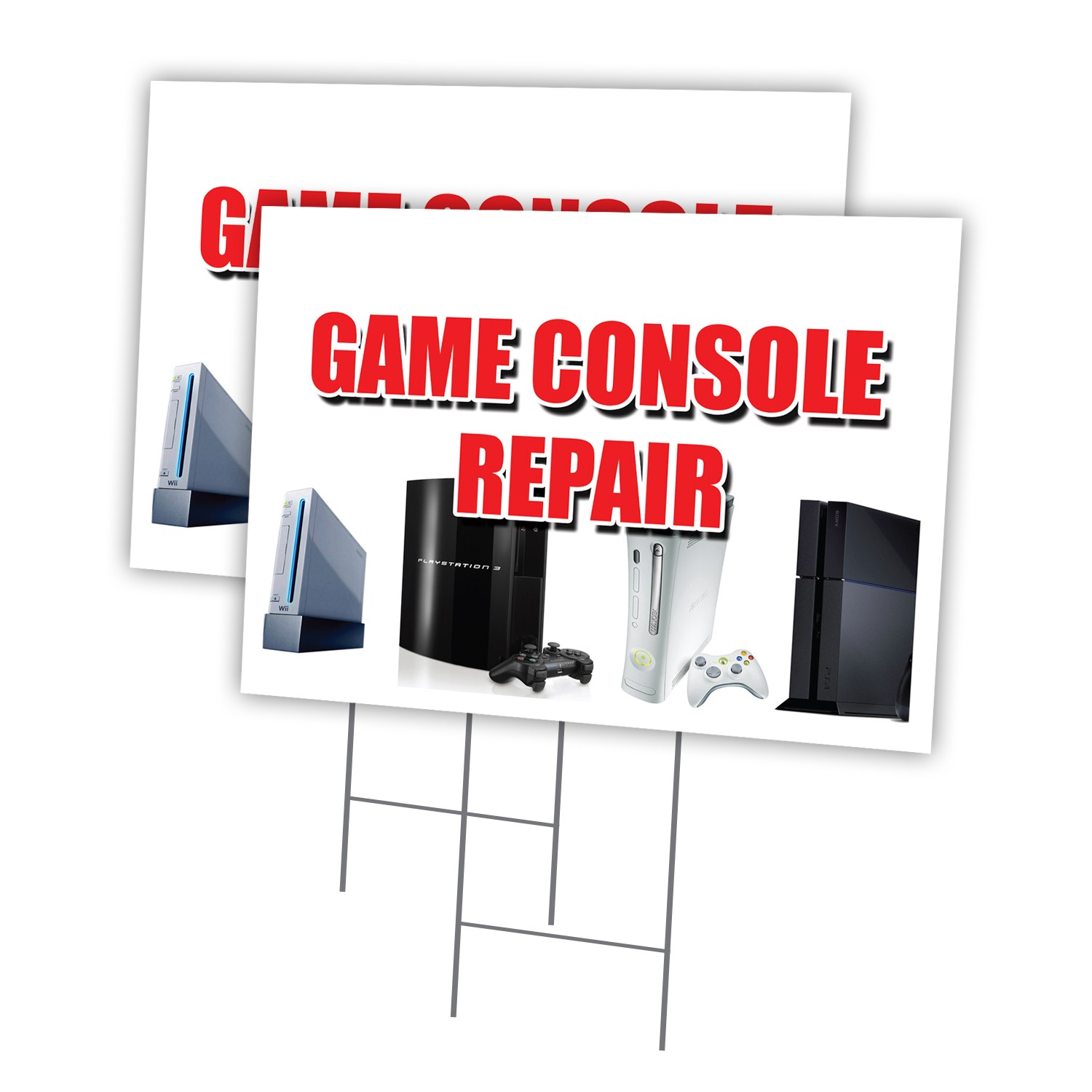 Game Console Repair Multi-Pack of Yard Signs & Stake plastic coroplast window