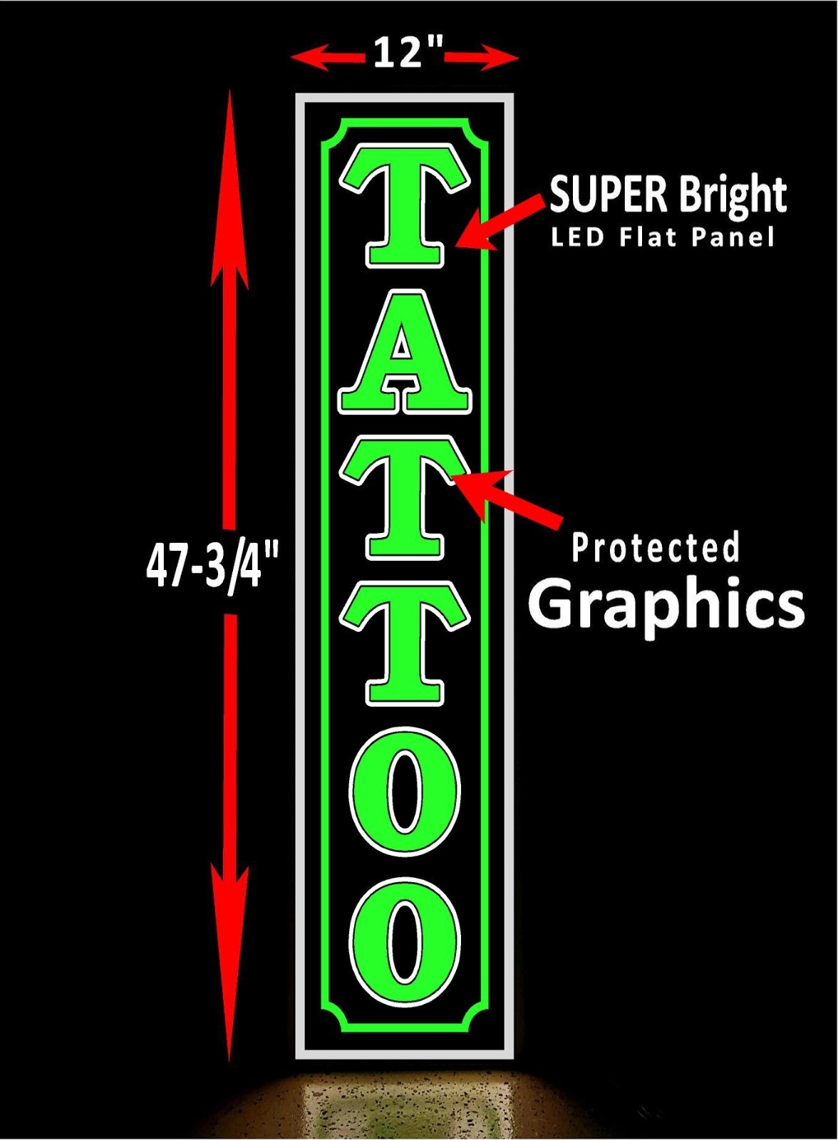 TATTOO Led light box window sign 48″x 12″ green