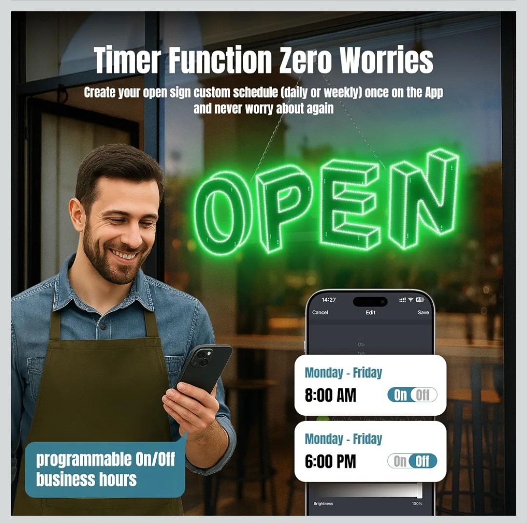 Open Sign with App & Remote Control Timer Adjustable Door Sign for business 3D