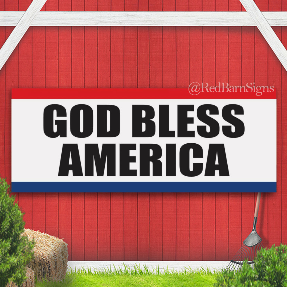 GOD BLESS AMERICA Advertising Banner Vinyl Sign Patriotic Poster USA
