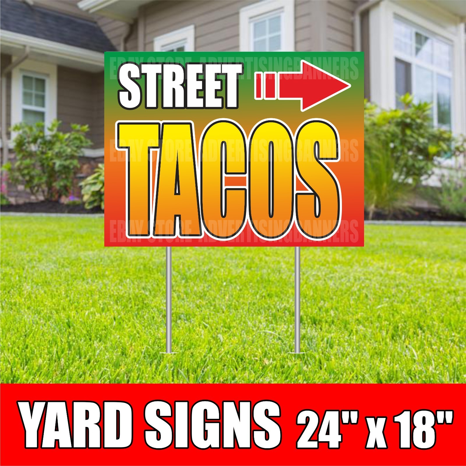 STREET TACOS Yard Sign with H-Stakes Mexican Street Food Burrito Arrow Right