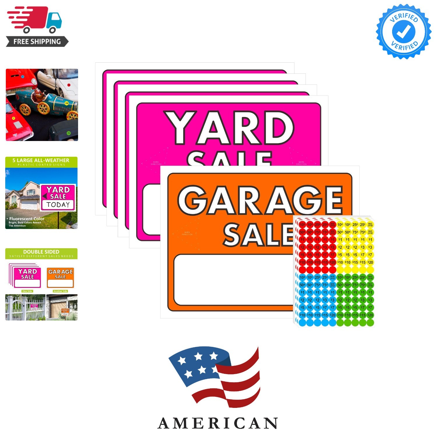 5-Pack Double-Sided Yard Sale Sign Kits with 1400 pcs Sale Pricing Stickers, …