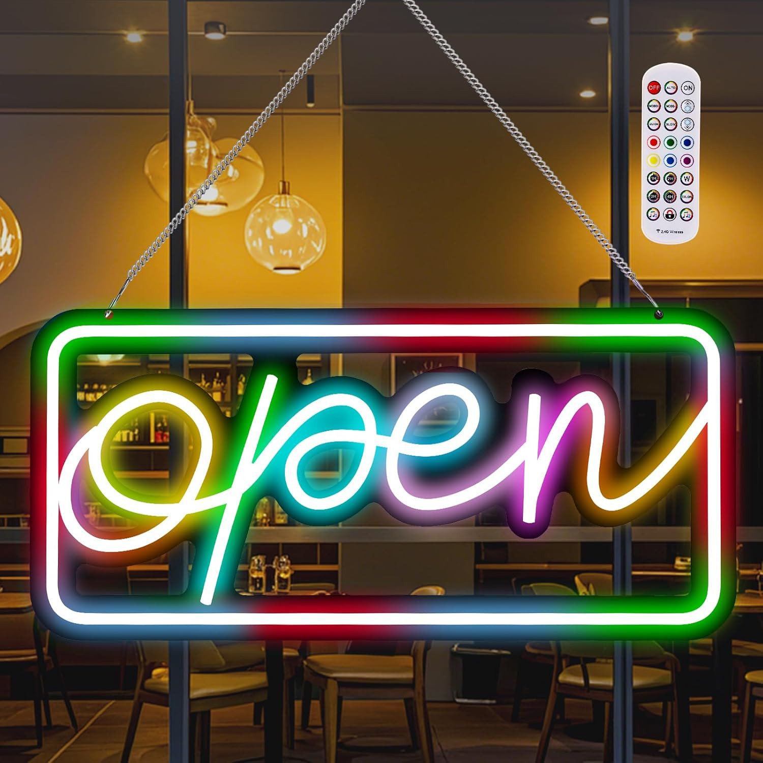 Bright LED Open Sign with Remote Control for Shops, Bars, and Cafes