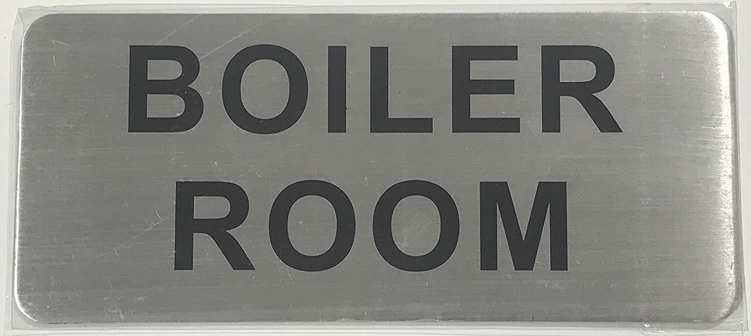 BOILER ROOM SIGN (BRUSH ALUMINIUM, 3.5X8 )- The Mont argent line.