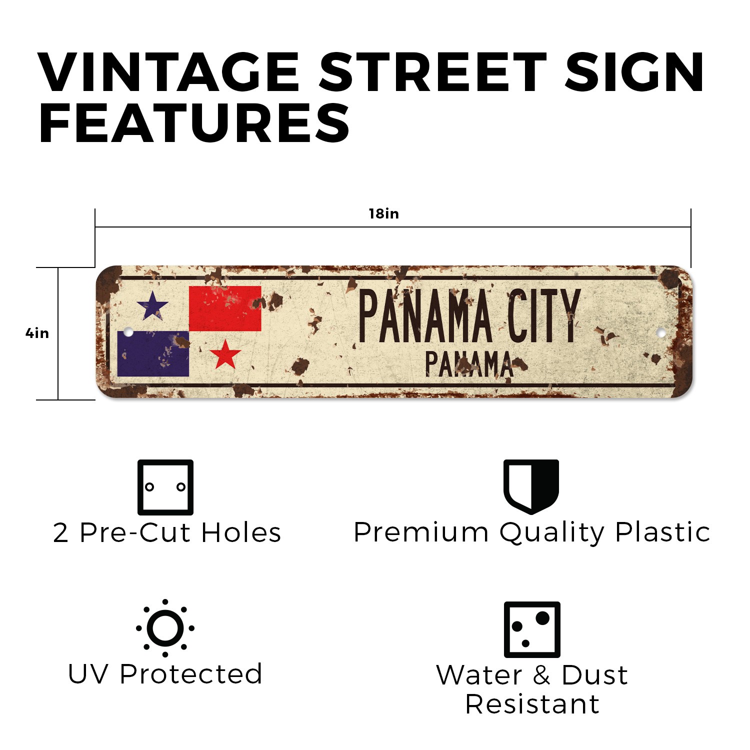 PANAMA CITY PANAMA Vintage Style Street Sign Panamanian flag city country road