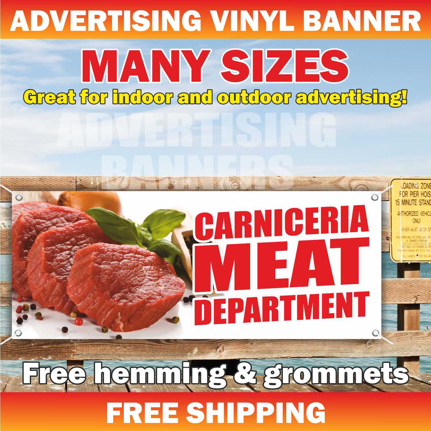 CARNICERIA MEAT DEPARTMENT Advertising Banner Vinyl Mesh Sign Butcher Steak Beef