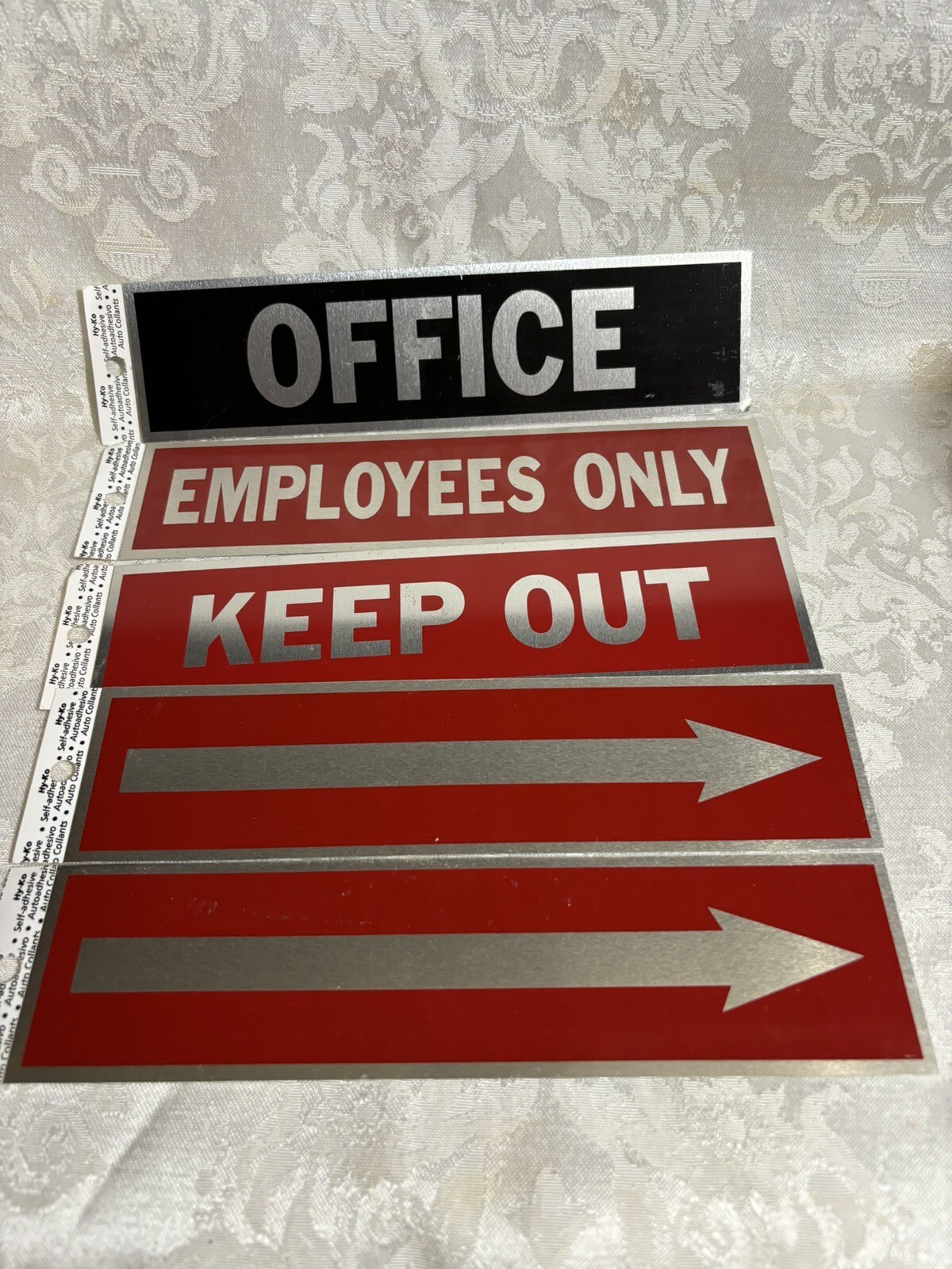 5 Self-Stick Door Signs Employees Only, Office, Keep Out & 2 Arrows