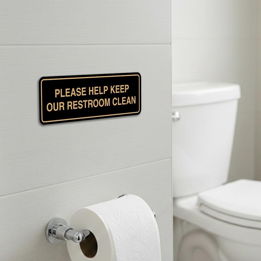 Standard Please Help Keep Our Restroom Clean Wall or Door Sign – Silver – Small