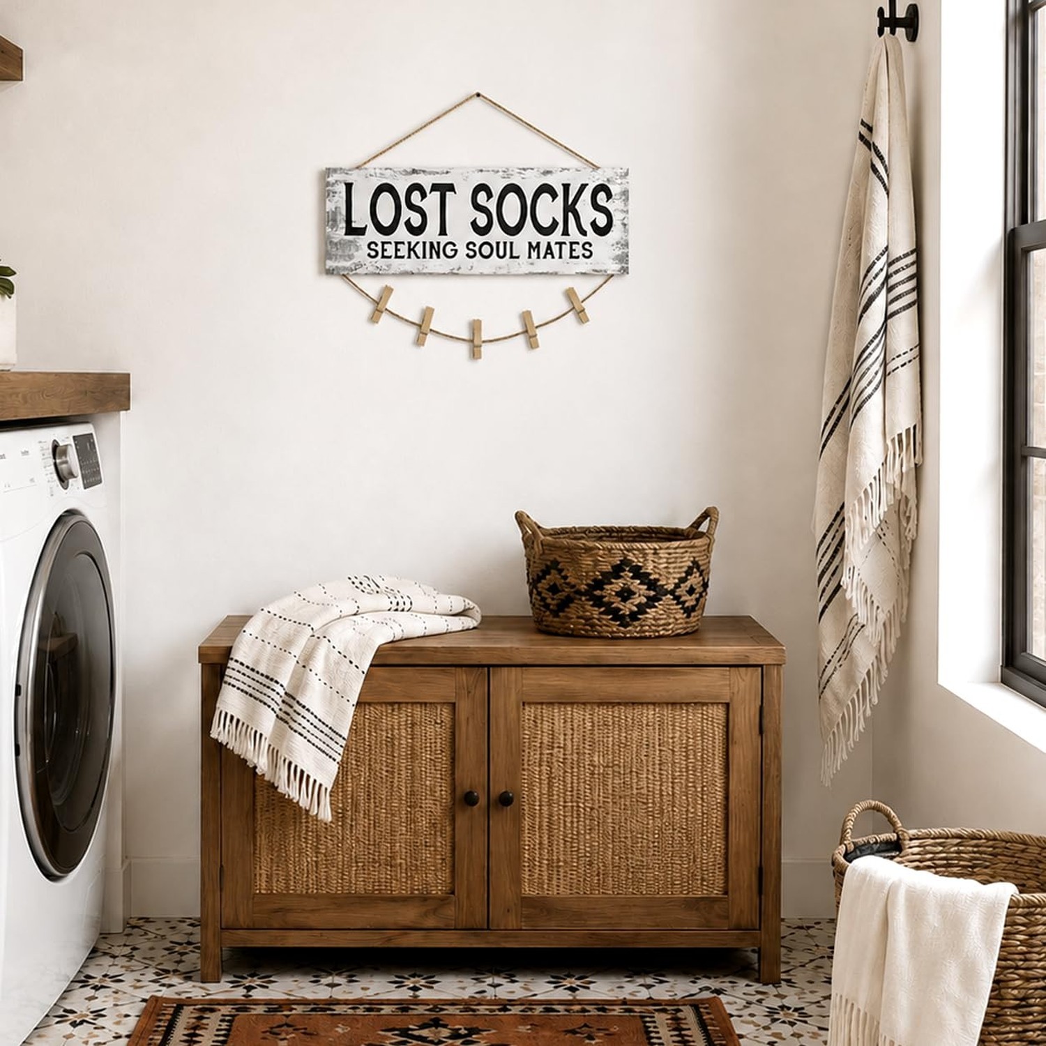 Laundry Sign Wall Decor, Lost Socks Laundry Sign, Rustic Sign Wall Art for Wa…