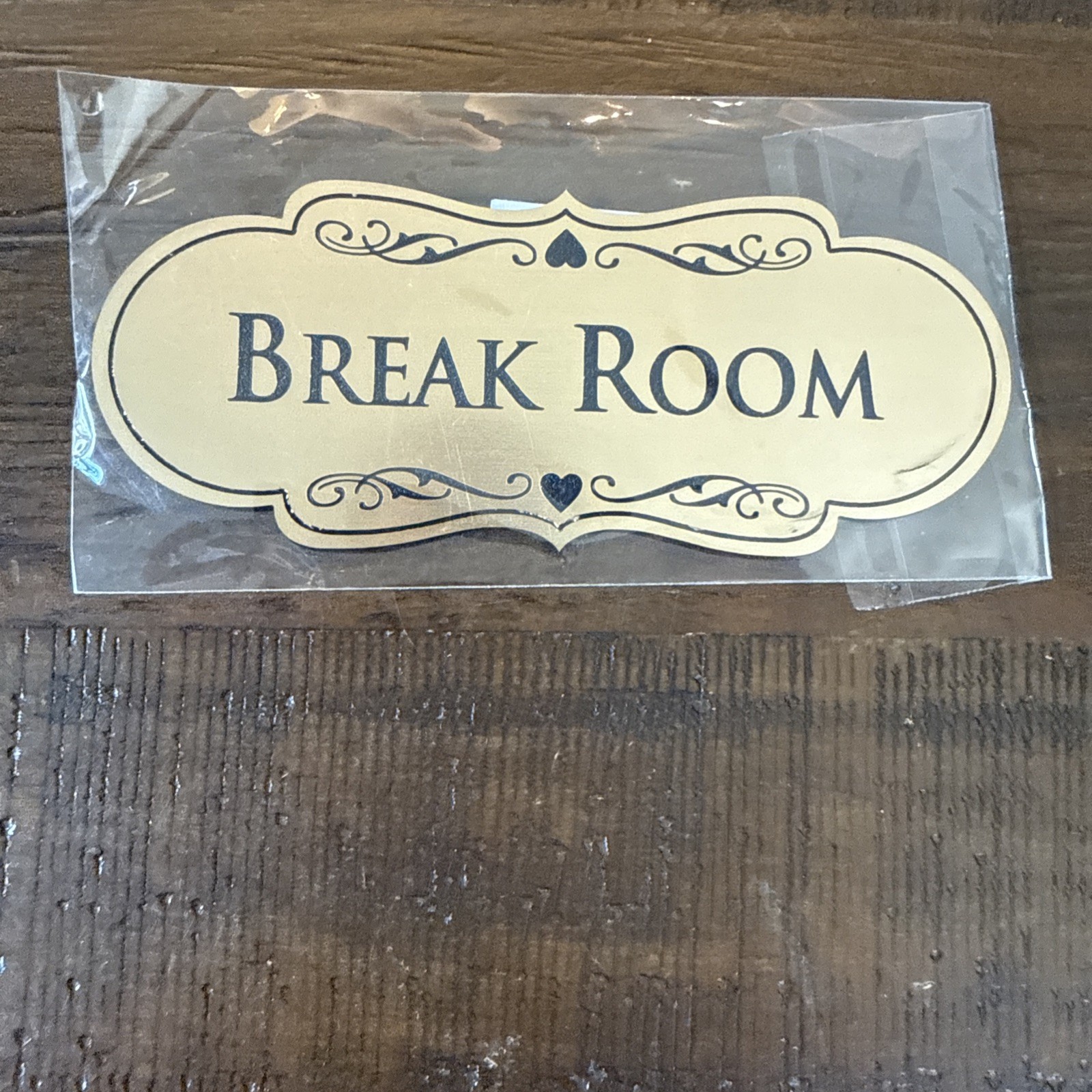 Designer Break Room Sign Brushed Gold – 2″ X 5″