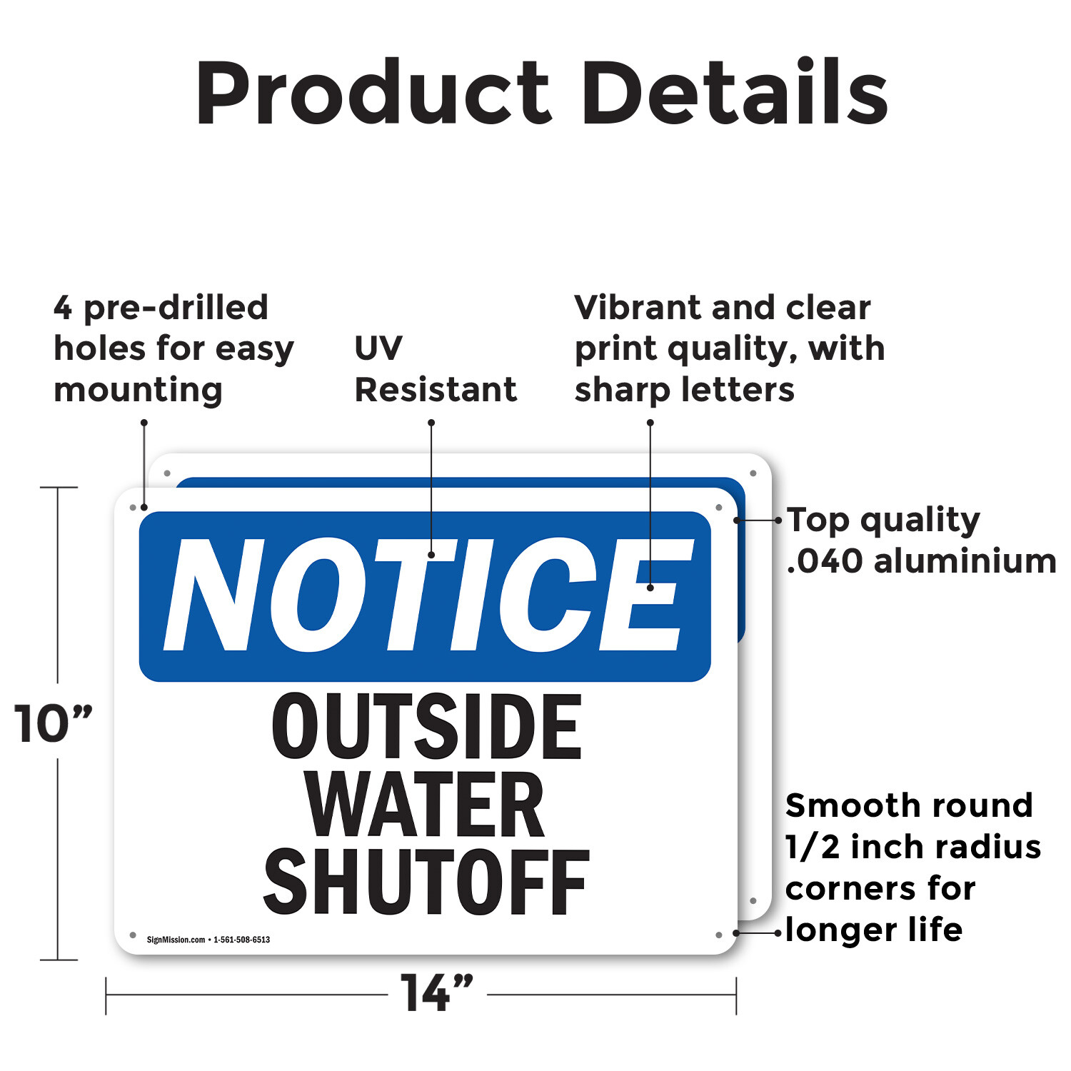 (2 Pack) Outside Water Shutoff OSHA Notice Sign Decal Metal Plastic