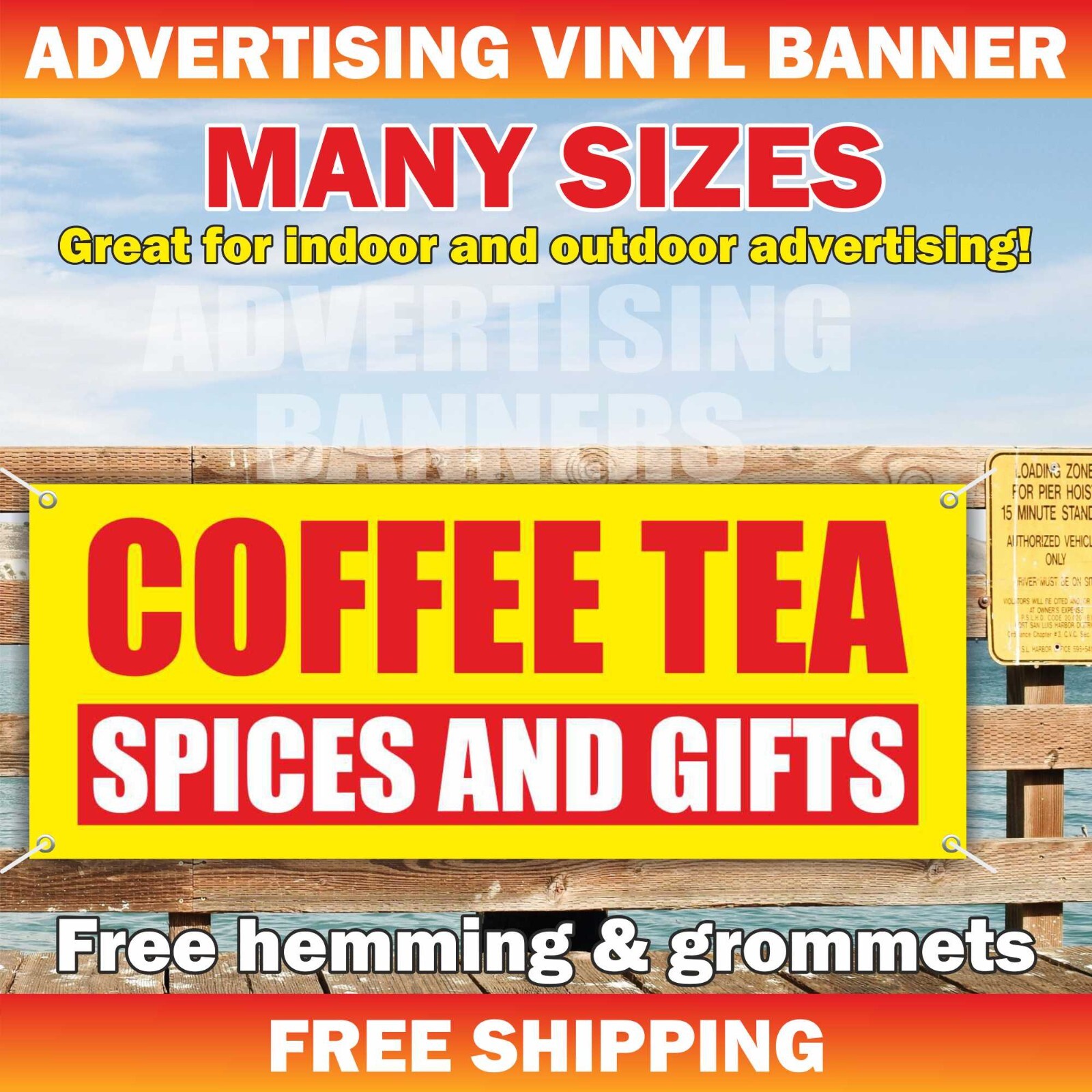 COFFEE TEA SPICES AND GIFTS Advertising Banner Vinyl Mesh Sign shop drinks food