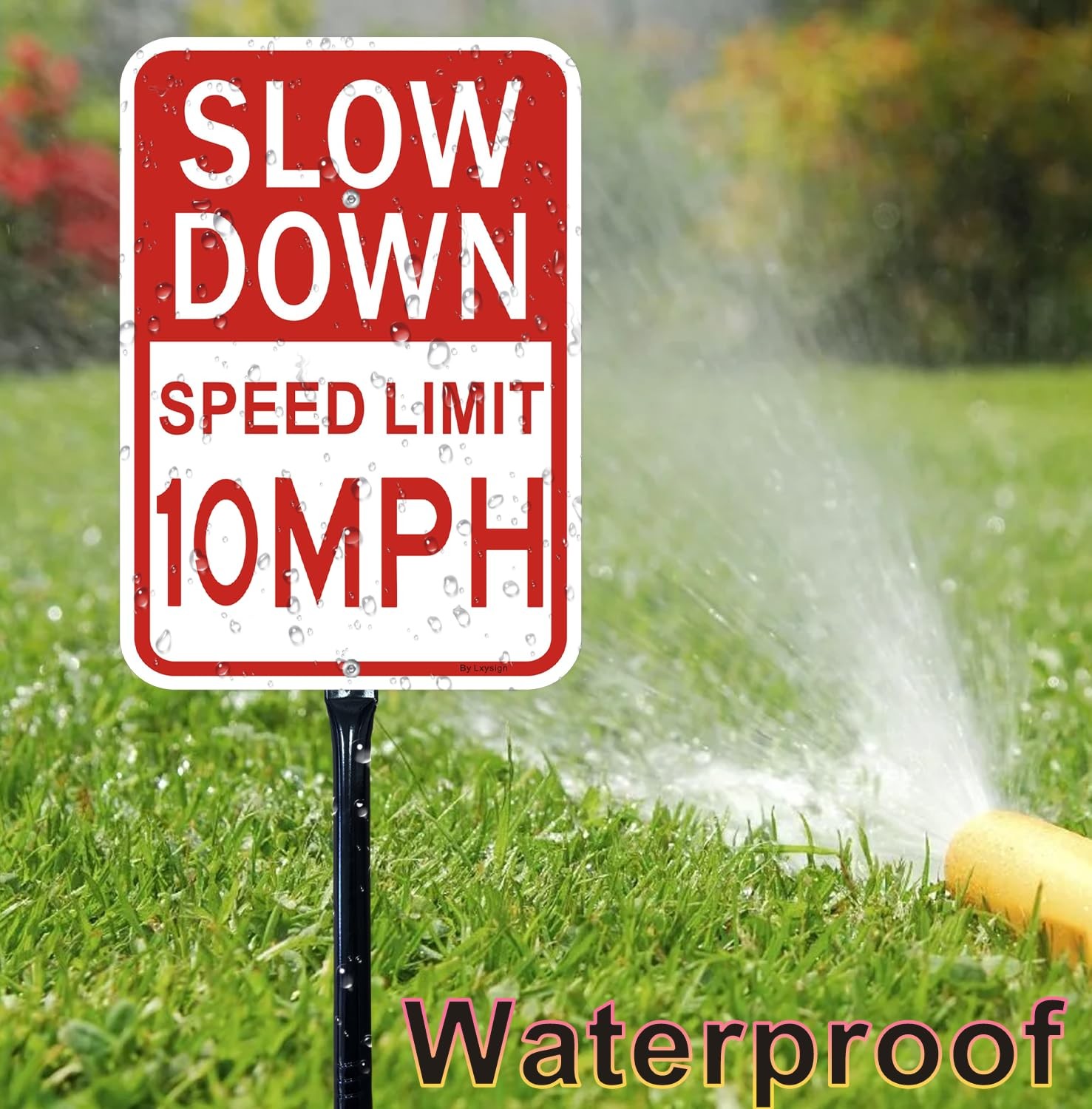 2 PCS 14×10 Inch Slow Down 10 MPH Sign 36 Inch Metal Stakes Reflective Alum