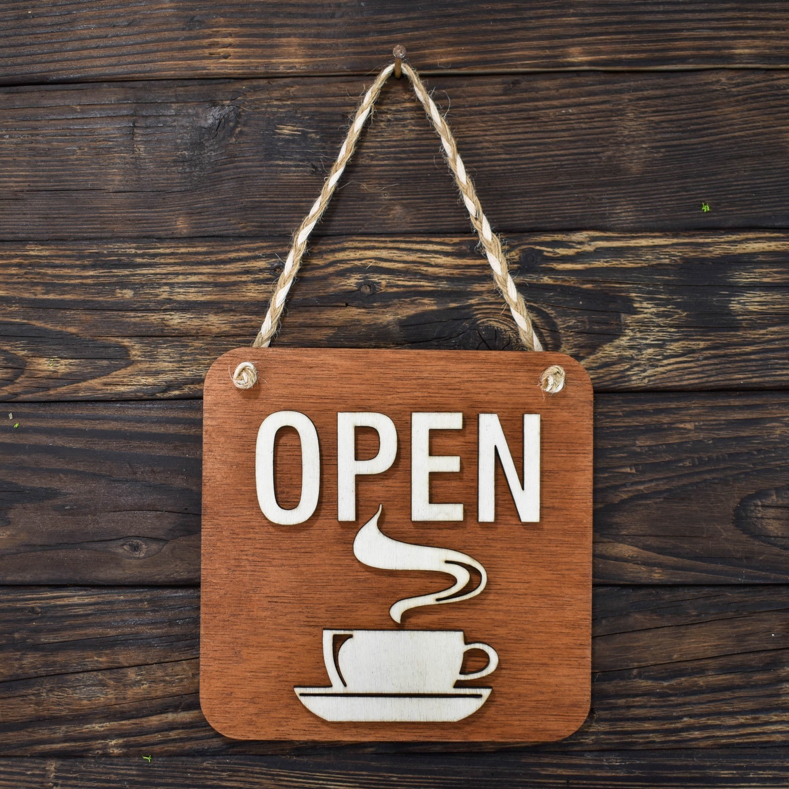 Open Closed Wooden Sign for Coffee Shop, Double Sided Sign For Store Door,