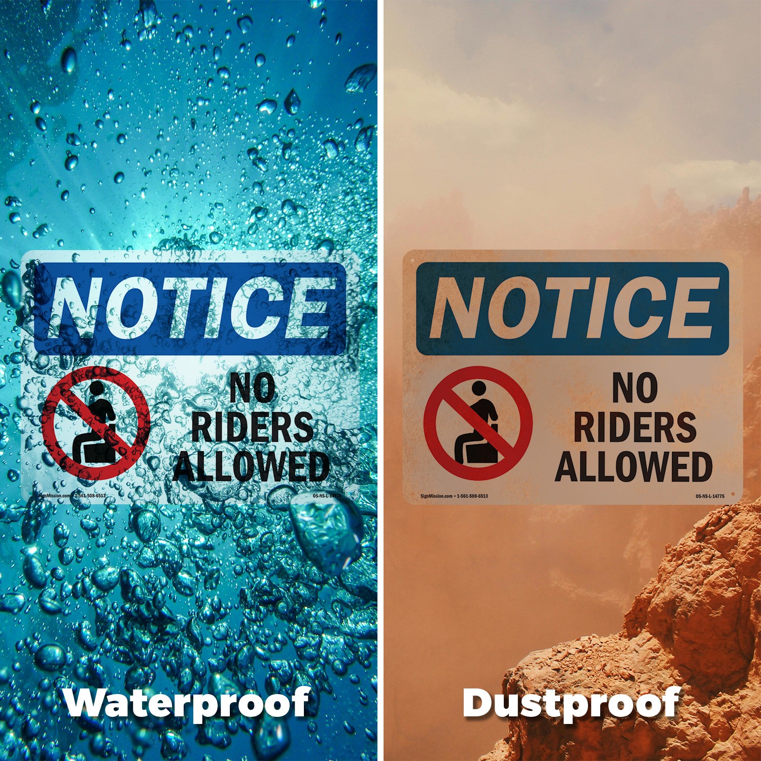 No Riders Allowed OSHA Notice Sign Metal, Plastic, Or Decal – 5 or 10 Pack