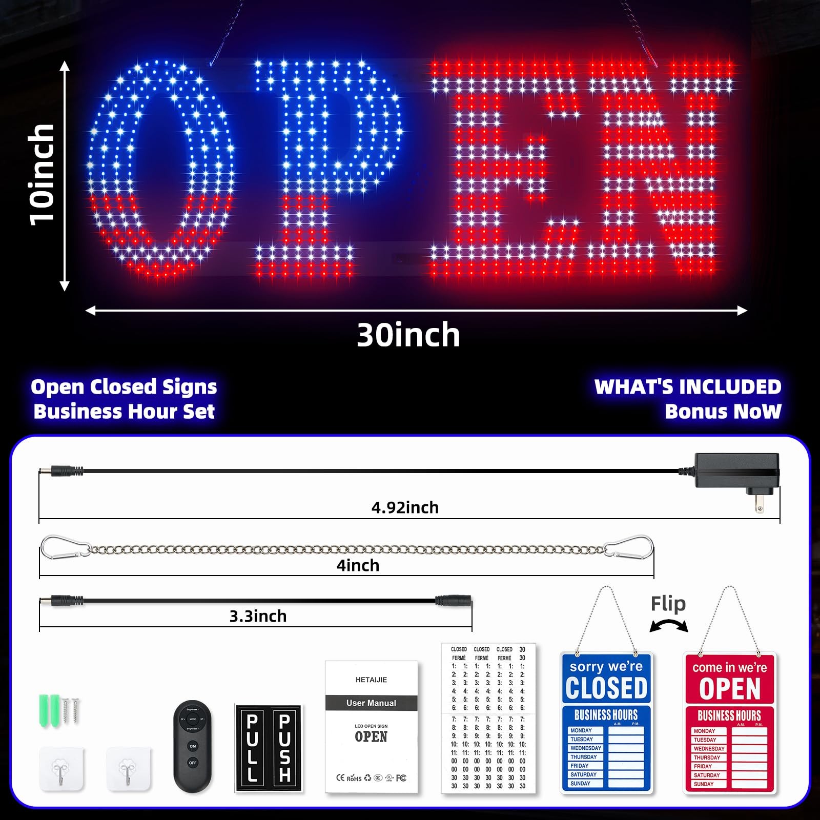 LED Open Signs for Business, 30″ x 10″ Large super Bright LED open Sign, Dimm…
