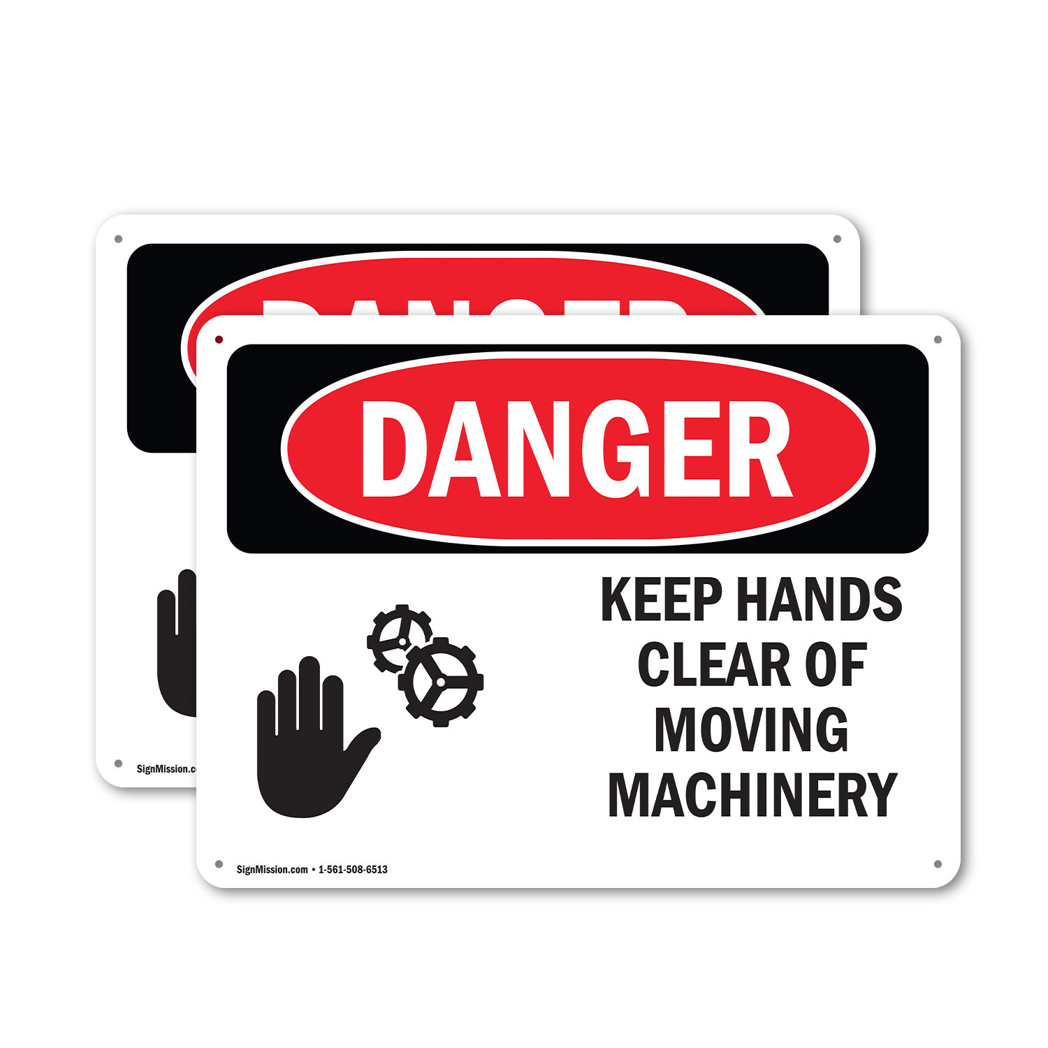 (2 Pack) Keep Hands Clear Of Moving Machinery OSHA Danger Sign Decal Metal