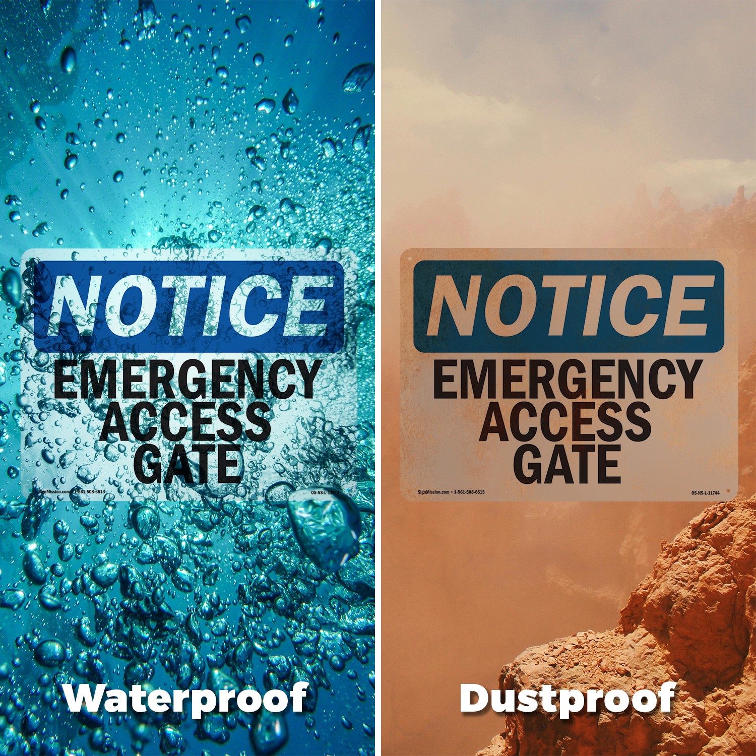 Emergency Access Gate OSHA Notice Sign Metal, Plastic, Or Decal – 5 or 10 Pack
