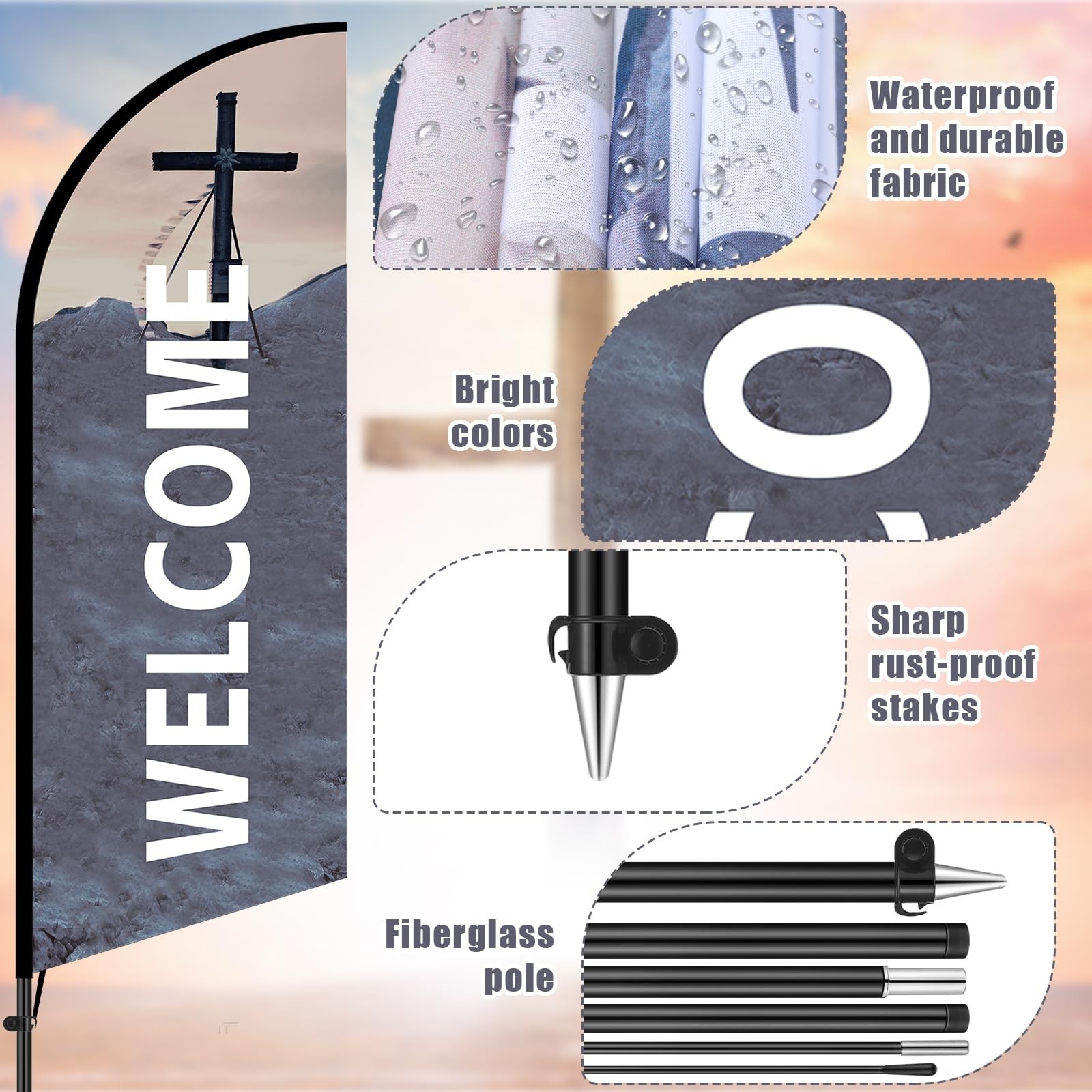2 Sets Church Sign Feather Flag 7 ft Church Swooper Flag with Fiberglass Pole…