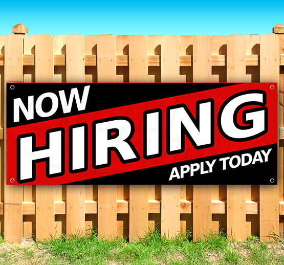 NOW HIRING APPLY TODAY Advertising Vinyl Banner Flag Sign Many Sizes SB05478