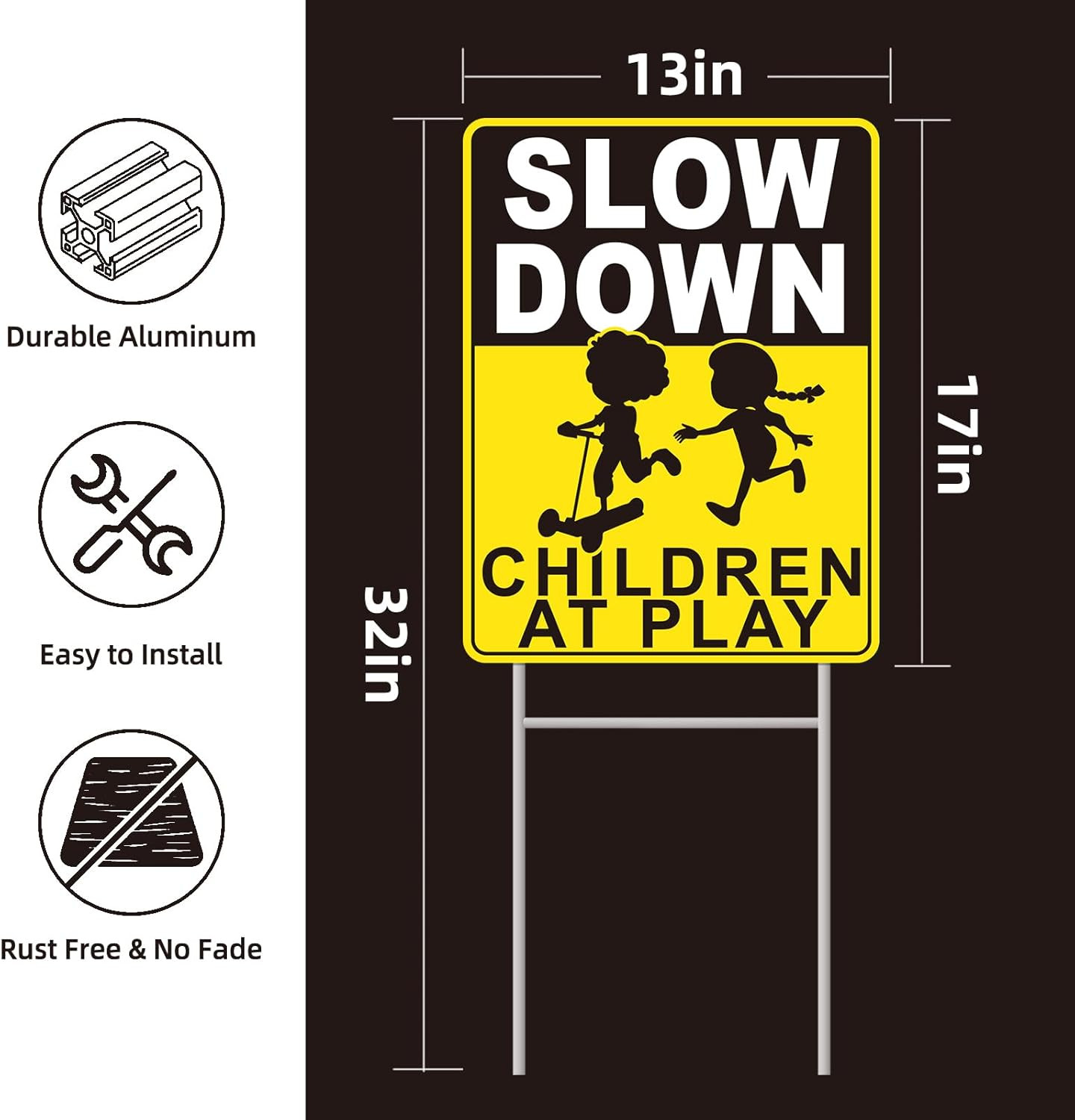 2-Pack Slow down Kids at Play Sign 17″X13″ Corrugated Plastic Stakes | Slow down