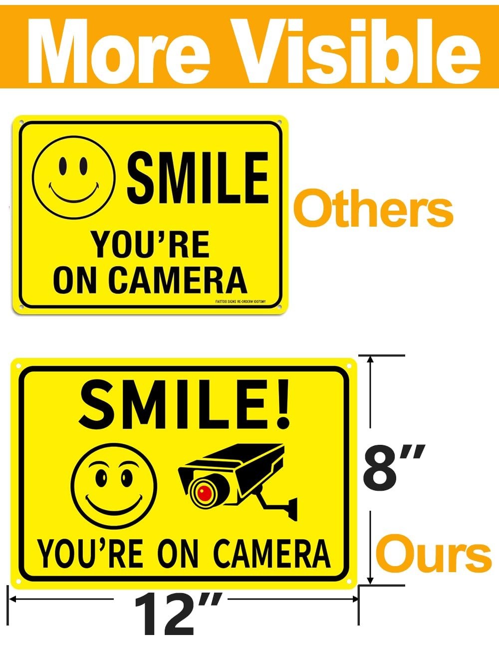 4-Pack Smile You’re On Camera Signs 8″x12″ Rust Free Aluminum Video Surveillance