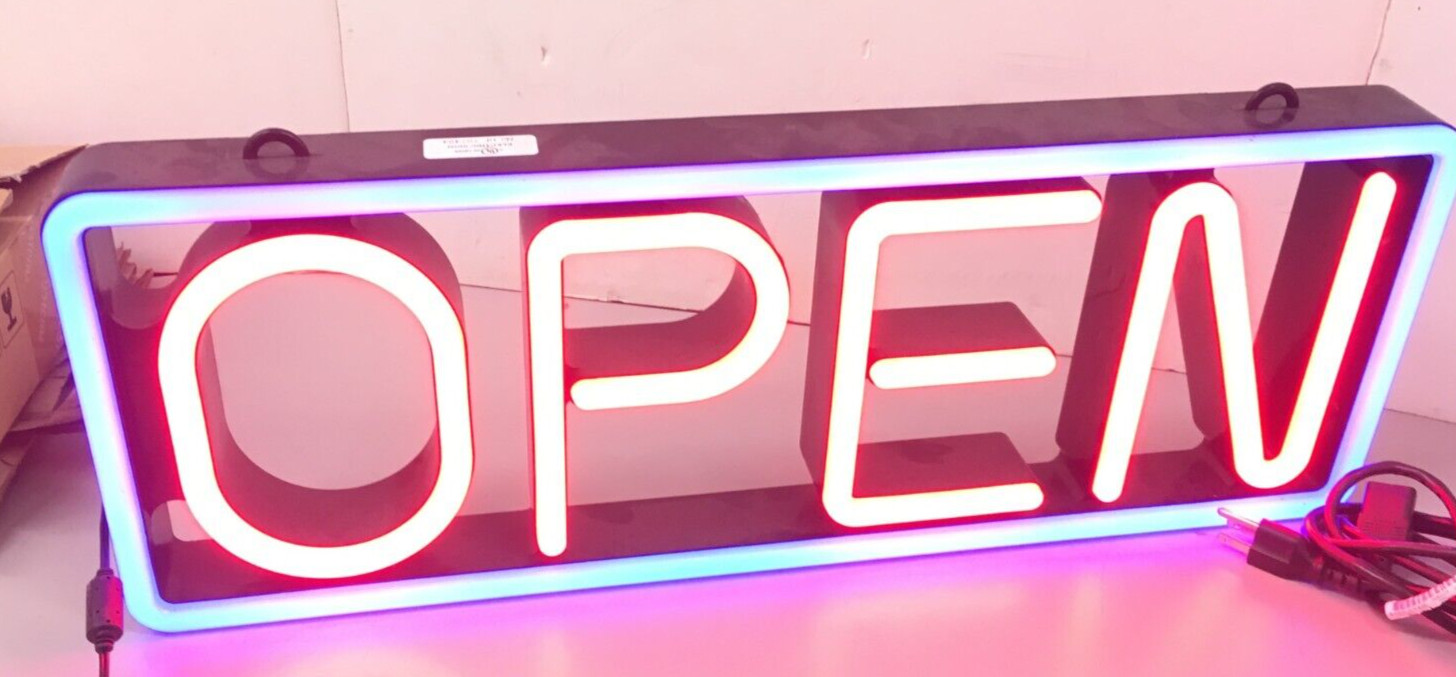 MyStiGlo LED Light Open Sign, Illuminated Store Sign 22L x 7.5H OPEN